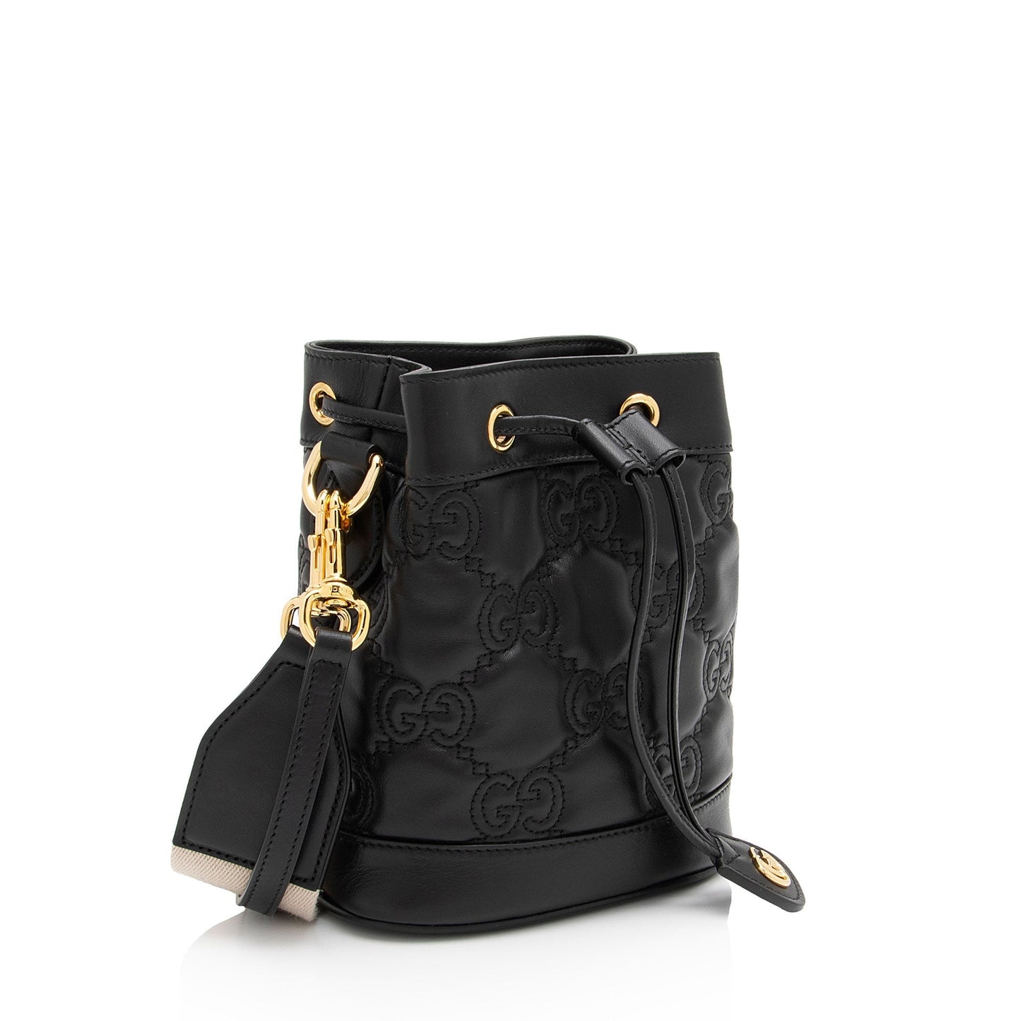 Gucci Jumbo GG Bucket Matelasse Leather Nylon Black Crossbody Bag