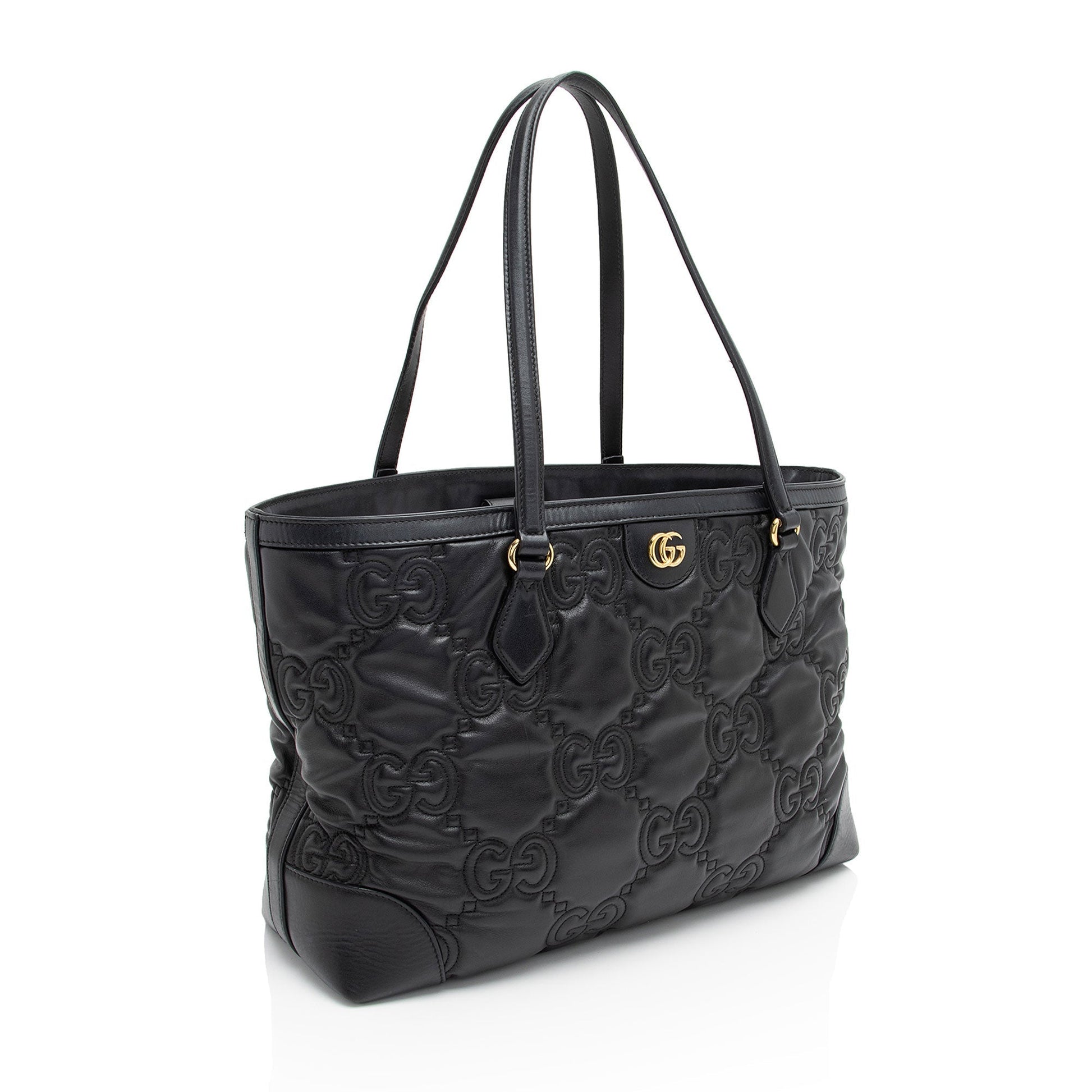 Gucci Jumbo GG SHF-GyLDDY Matelasse Leather Black Medium Tote Bag