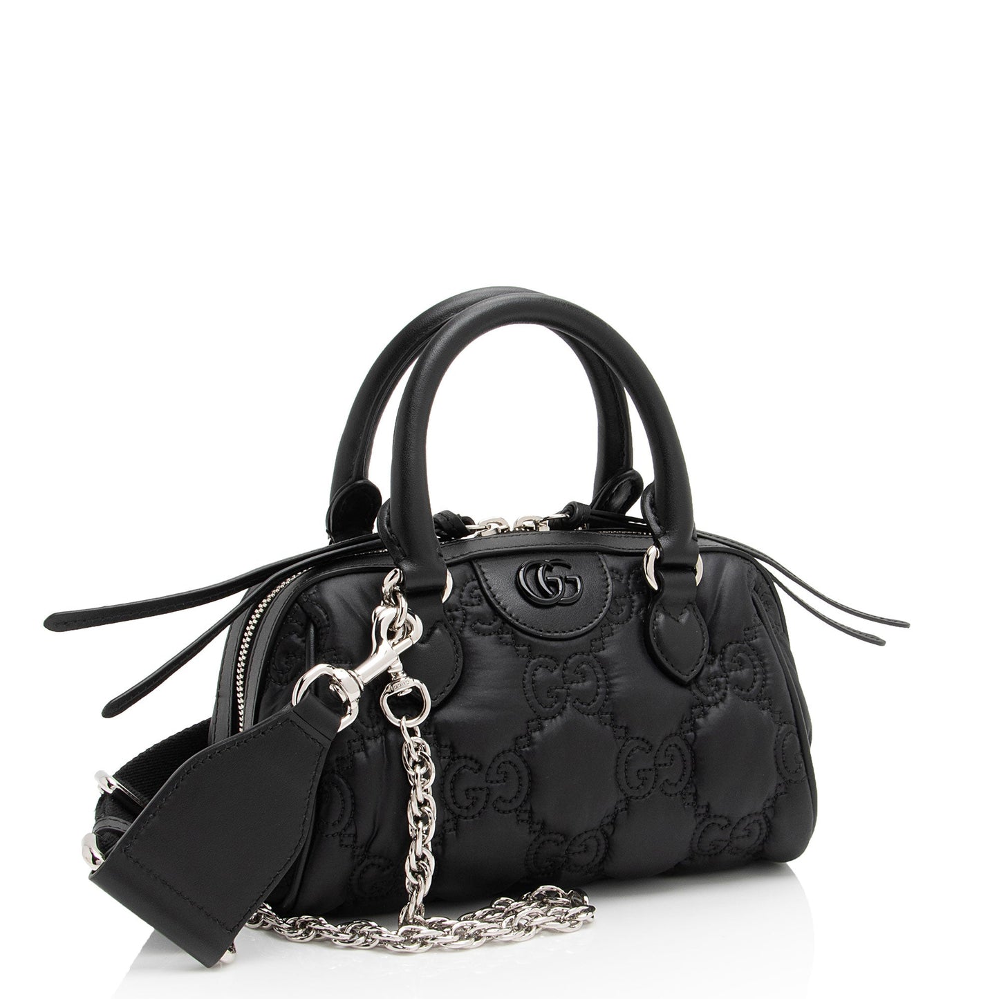 Gucci Jumbo GG Bowling Matelasse Leather Nylon Black Satchel Bag