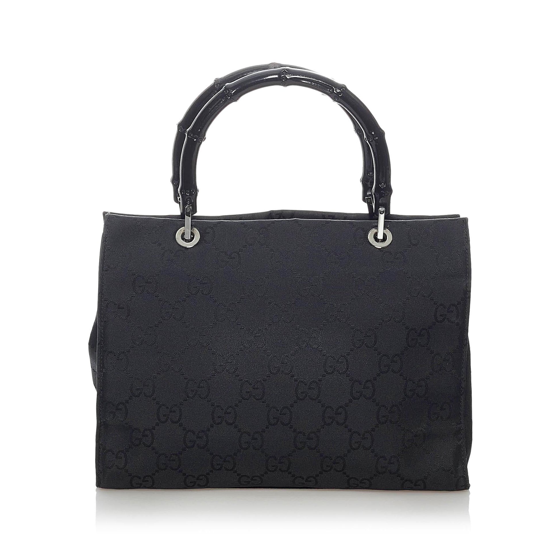 Gucci GG Bamboo SHG Nylon Black Satchel Bag