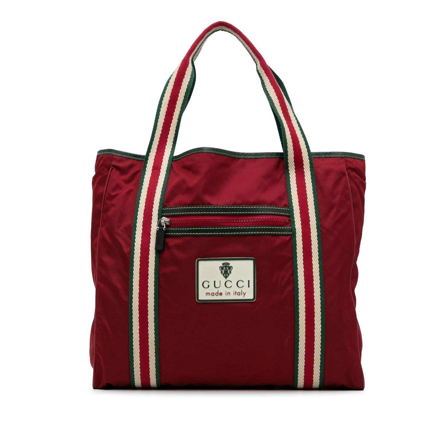 Gucci GG Crest Sherry Line Web Nylon Red Tote Bag