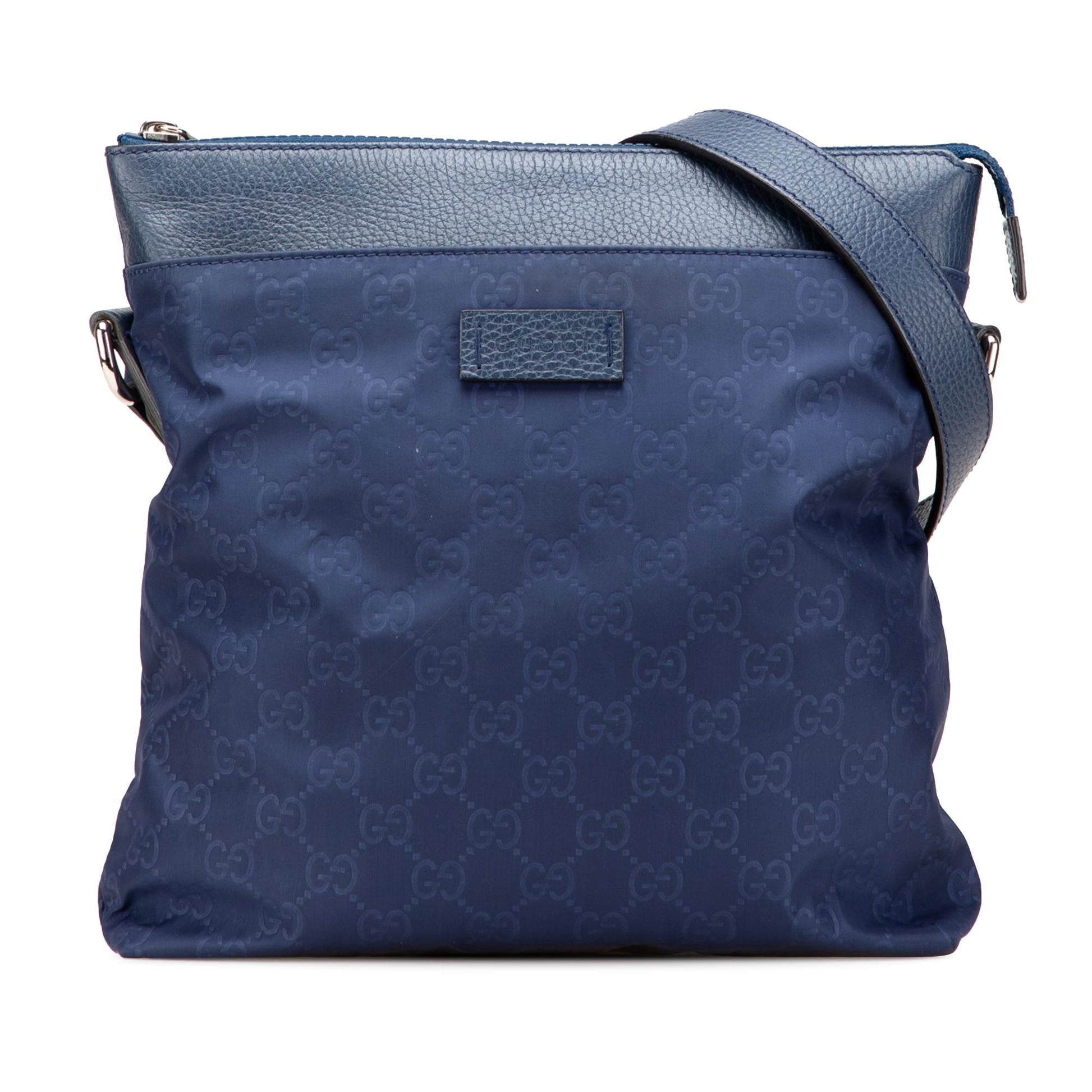 Gucci GG Flat Messenger Nylon Calf Blue Shoes