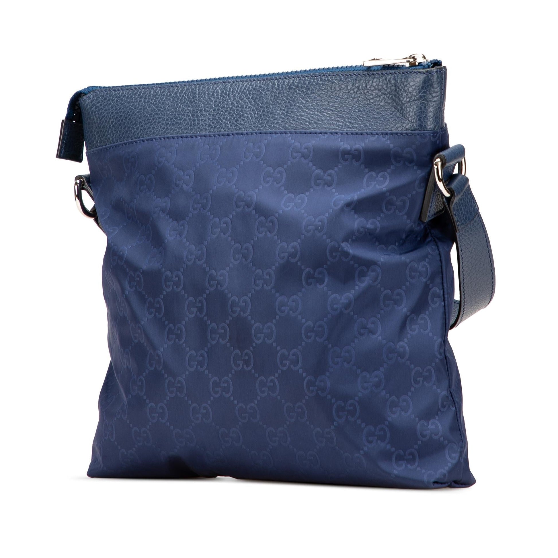 Gucci GG Flat Messenger Nylon Calf Blue Shoes