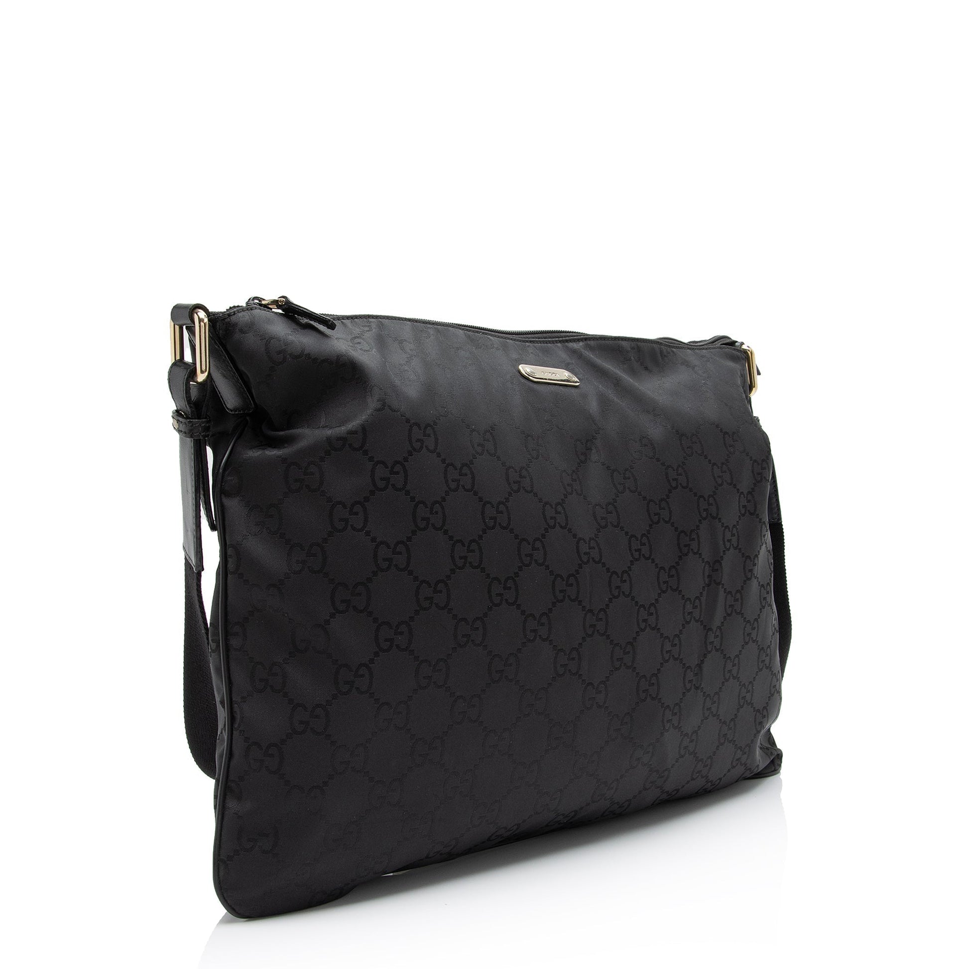 Gucci GG Messenger SHF-kF37Kx Leather Nylon Black Large Shoulder Bag