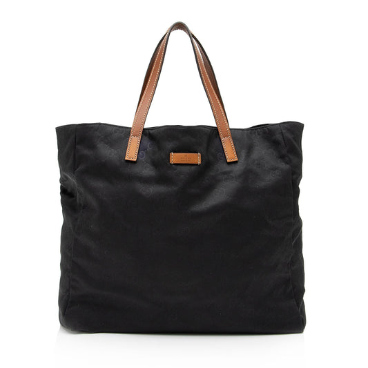Gucci GG Shopper SHF-83sqqh Leather Nylon Black Tote Bag