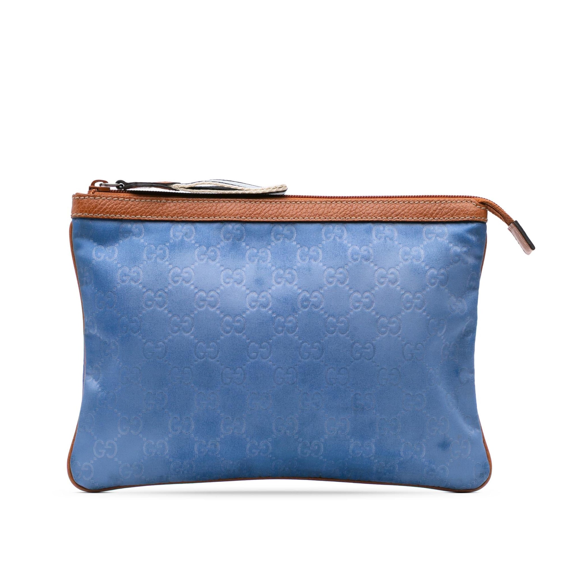 Gucci GG Top Zip Nylon Calf Blue Clutch Bag