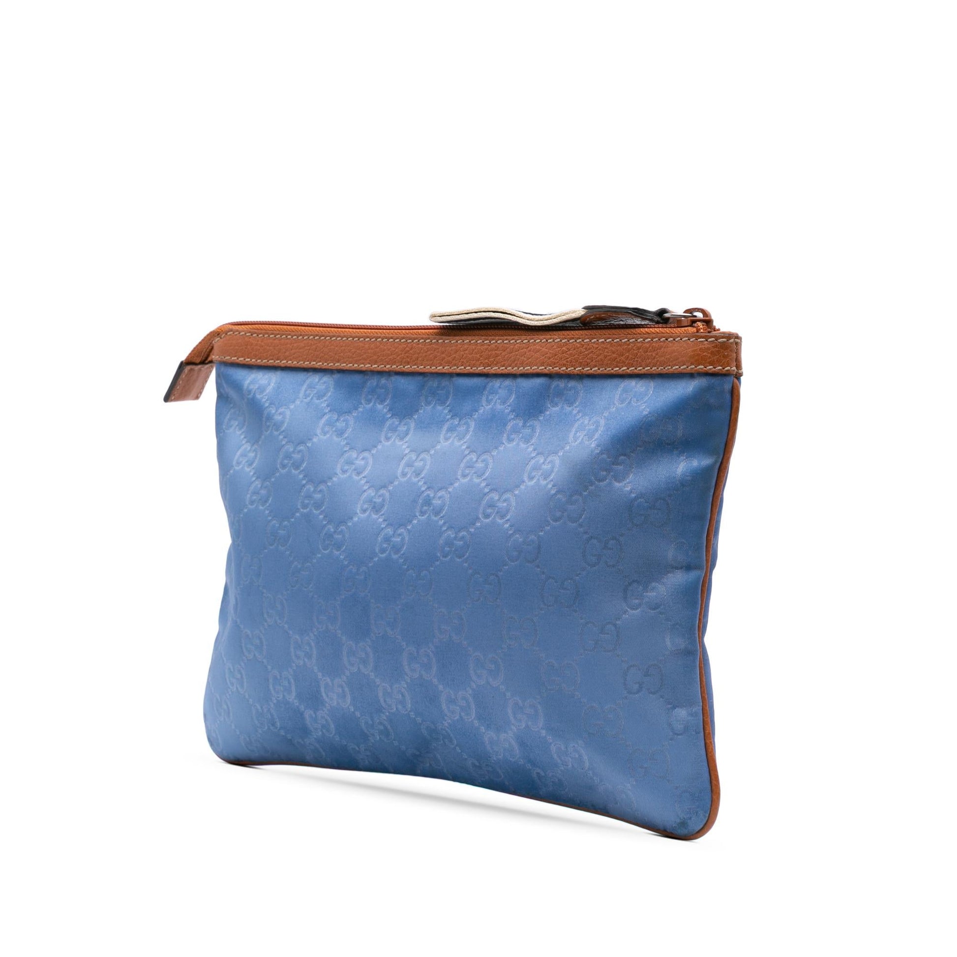 Gucci GG Top Zip Nylon Calf Blue Clutch Bag