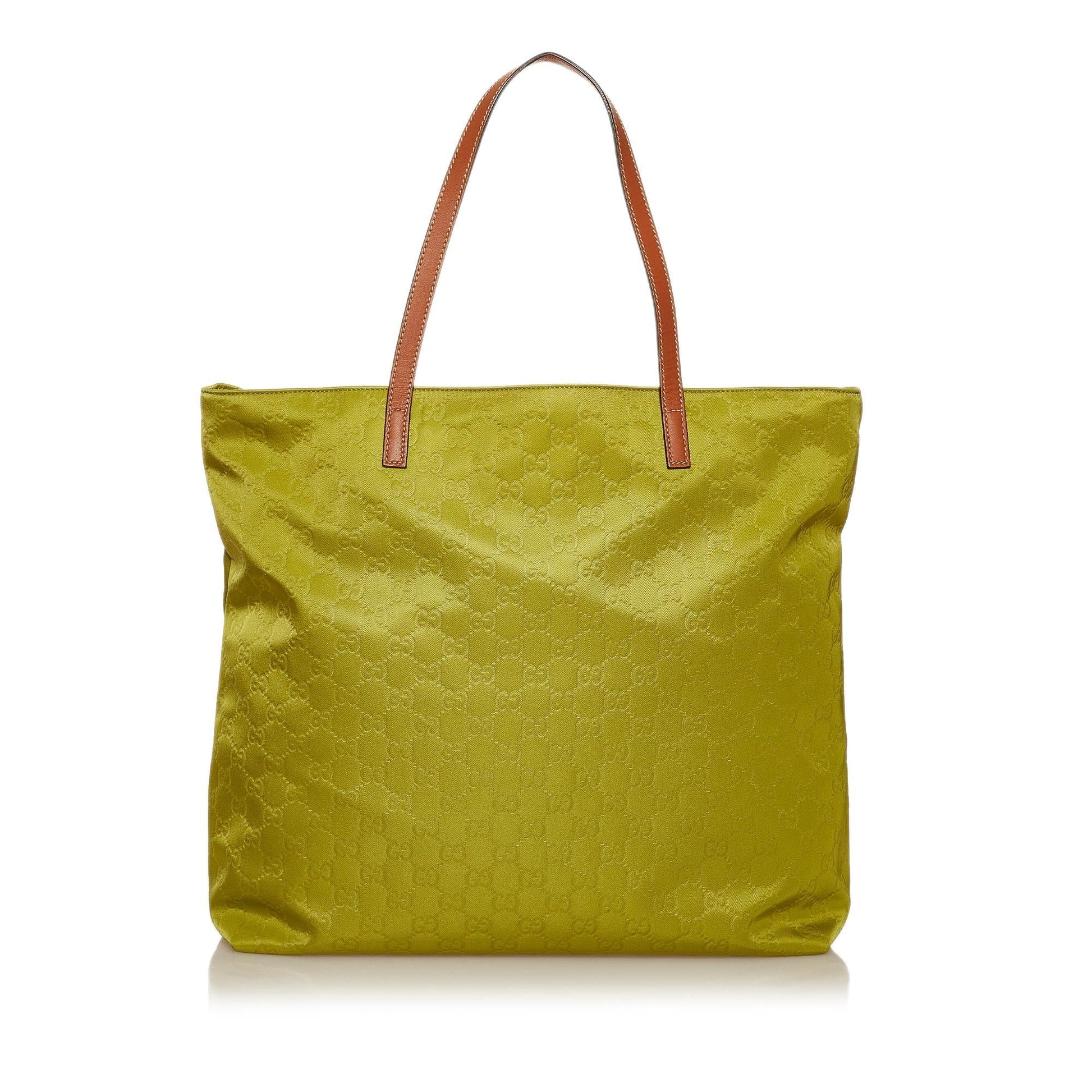 Gucci GG SHG Nylon Calf Brown Green Tote Bag Bag Shg