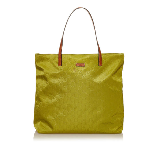 Gucci GG SHG Nylon Calf Brown Green Tote Bag Bag Shg