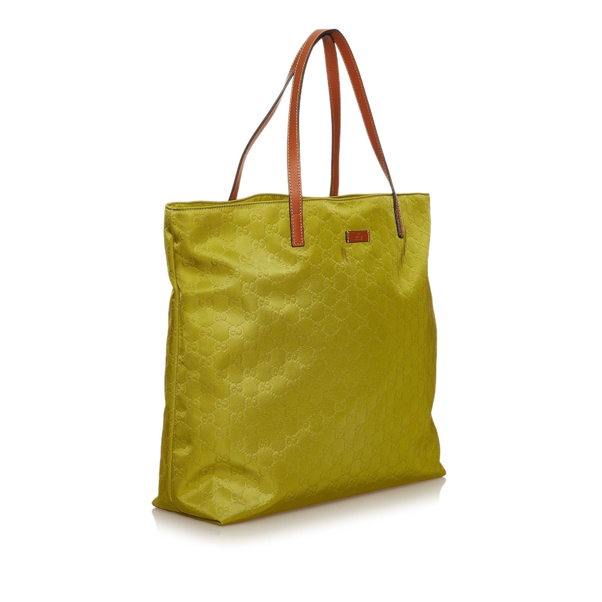 Gucci GG SHG Nylon Calf Brown Green Tote Bag
