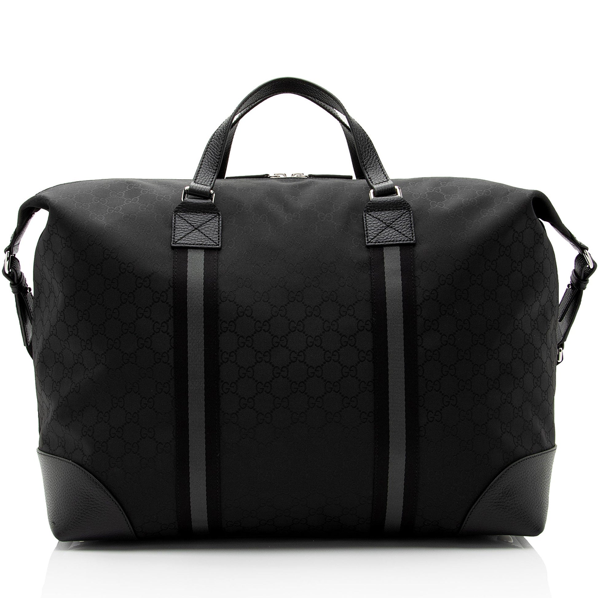 Gucci GG Duffle SHF-EZRm68 Leather Nylon Black Travel Bag