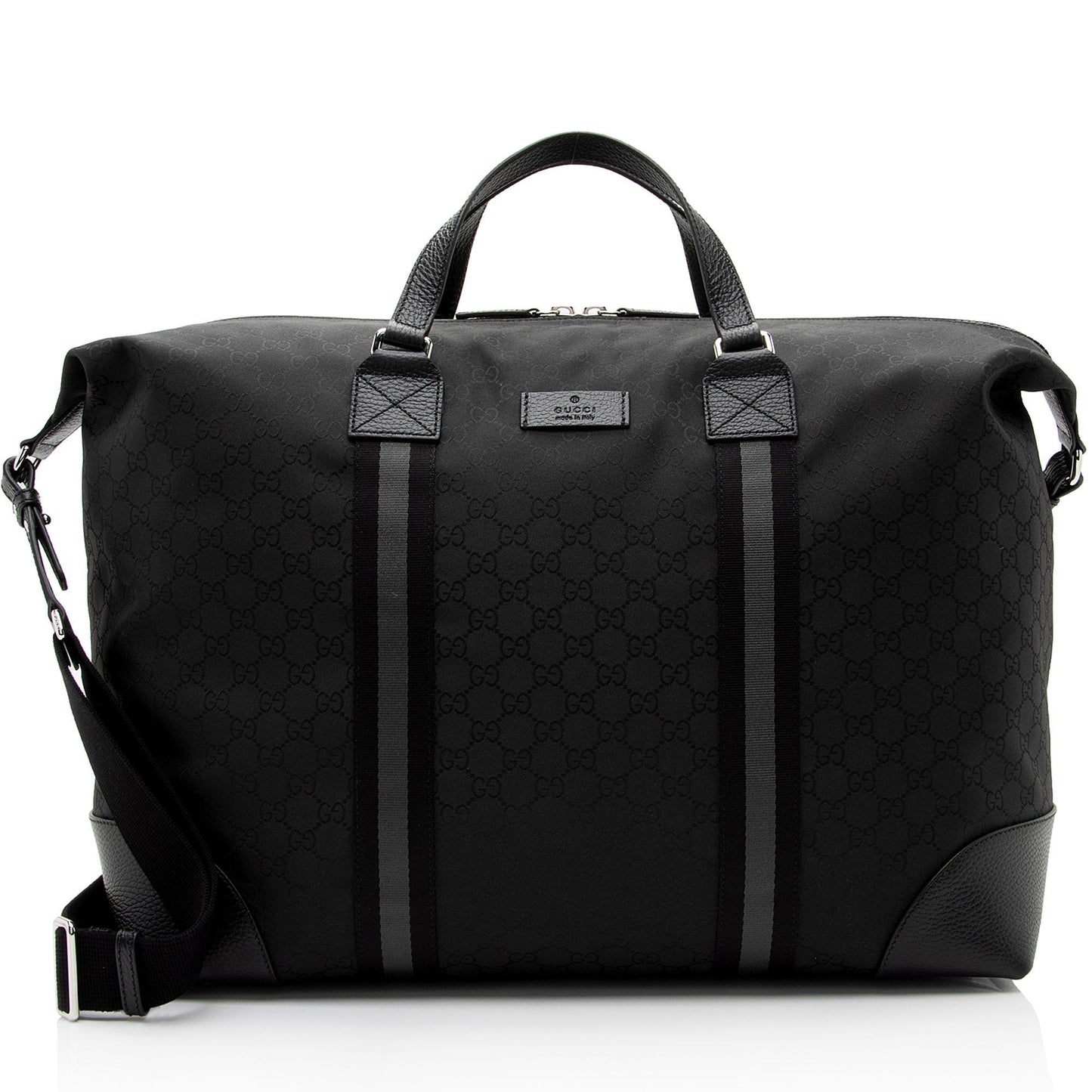Gucci GG Duffle SHF-EZRm68 Leather Nylon Black Travel Bag
