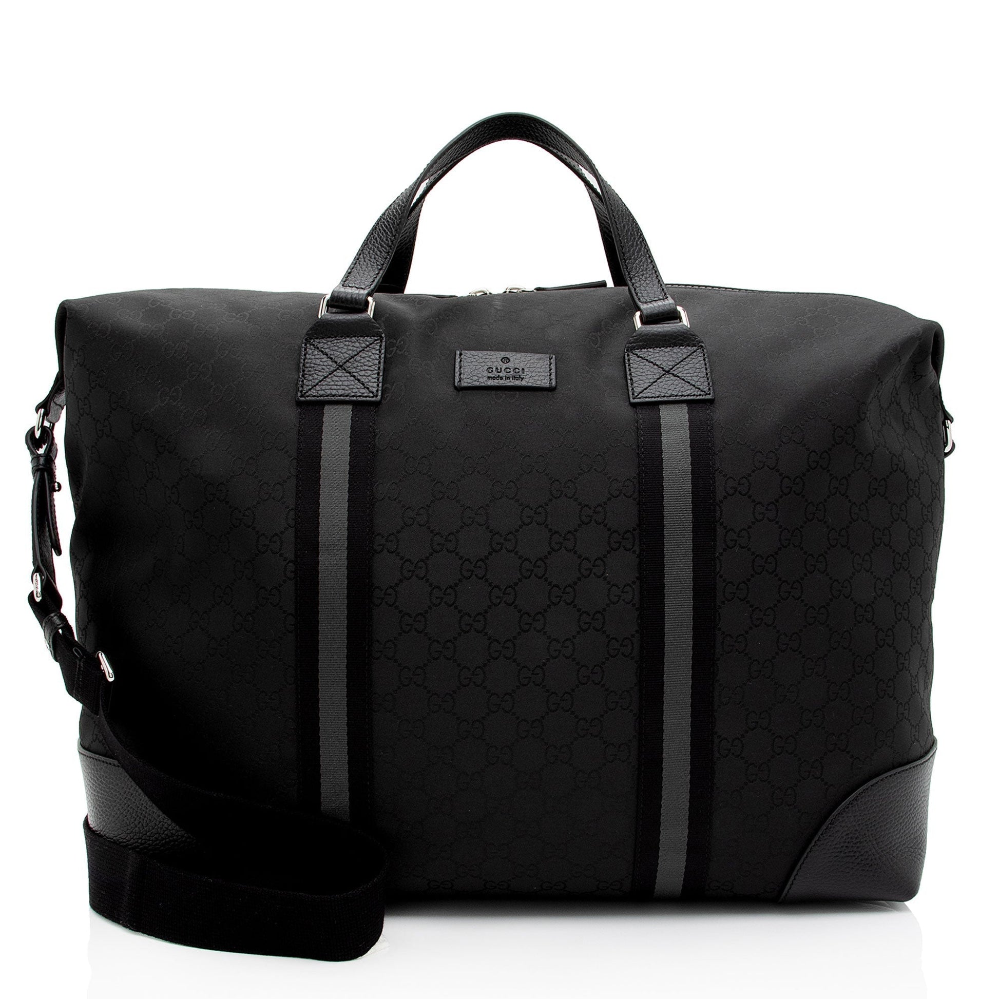 Gucci GG Duffle SHF-QIDbW5 Leather Nylon Black Travel Bag