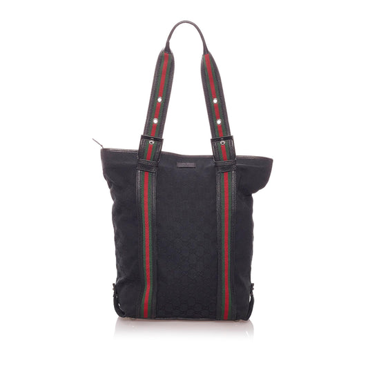 Gucci GG Web SHG Nylon Calf Black Tote Bag