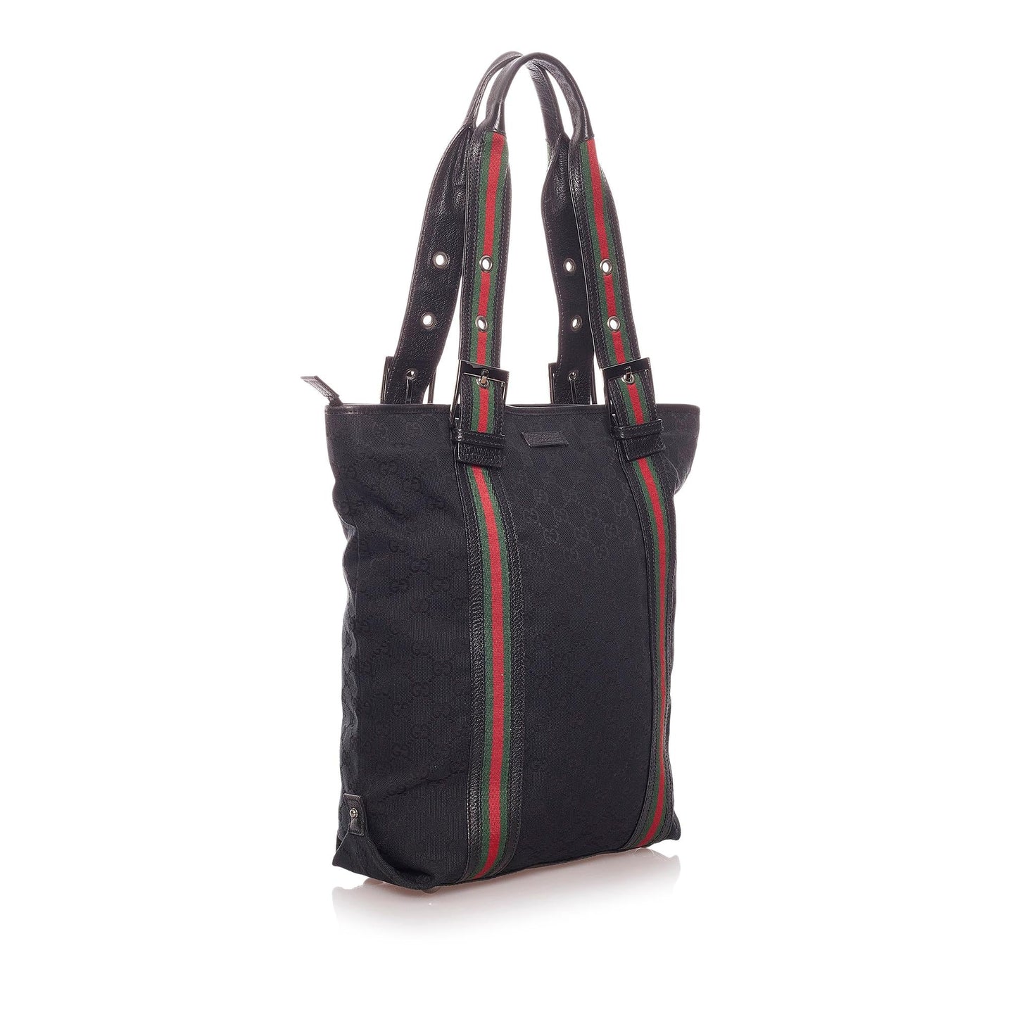 Gucci GG Web SHG Nylon Calf Black Tote Bag