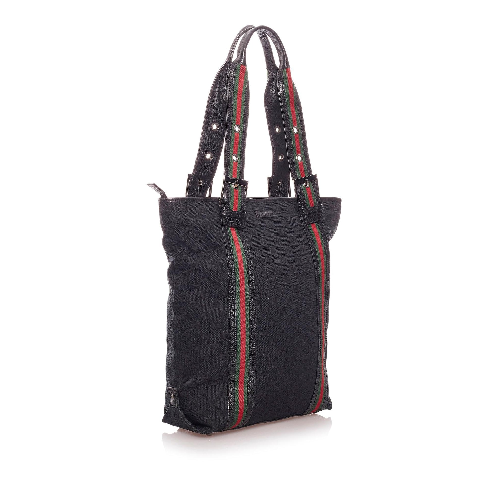 Gucci GG Web SHG Nylon Calf Black Tote Bag