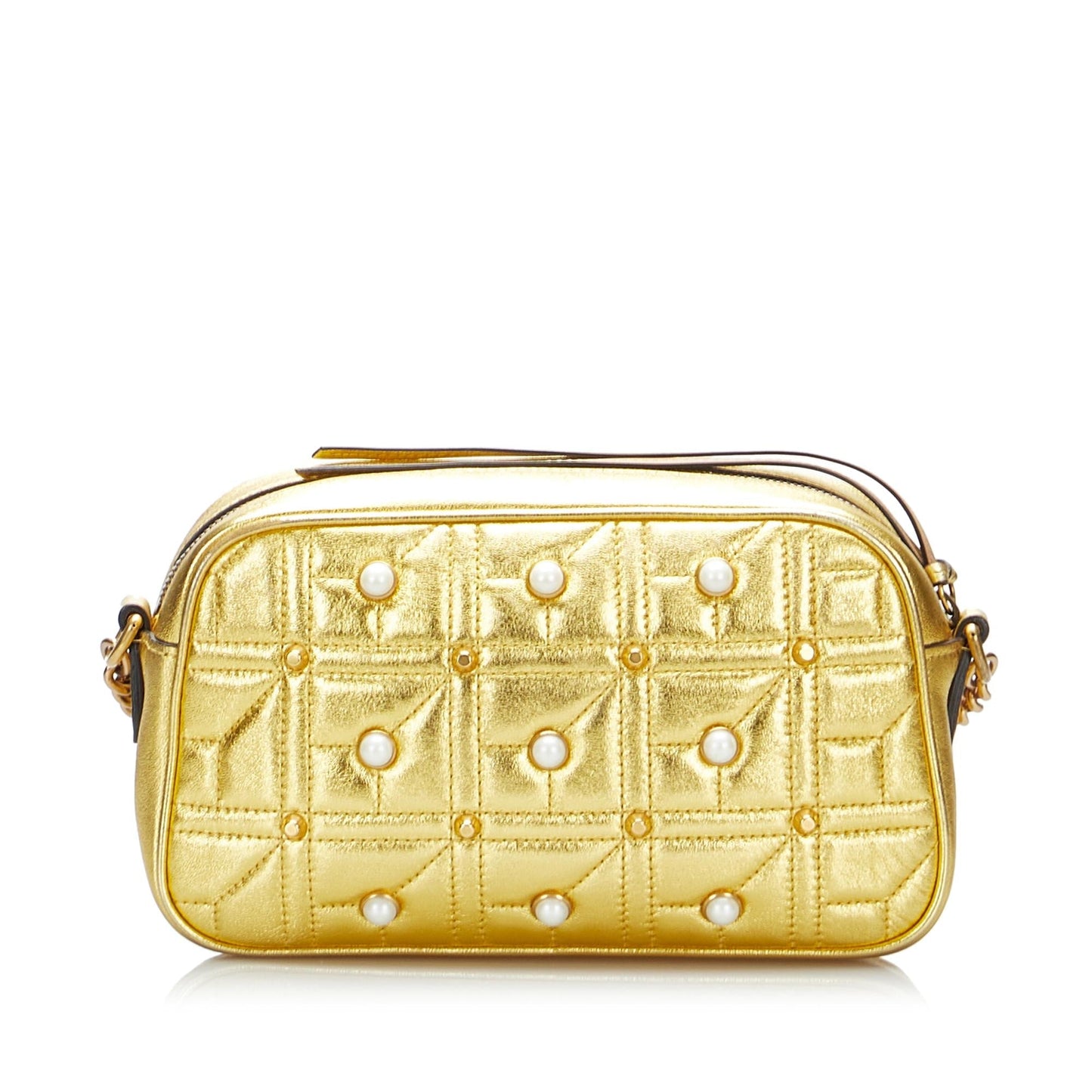 Gucci GG Pearl Studded Marmont SHG-xdcmNu Leather Calf Gold Crossbody Bag
