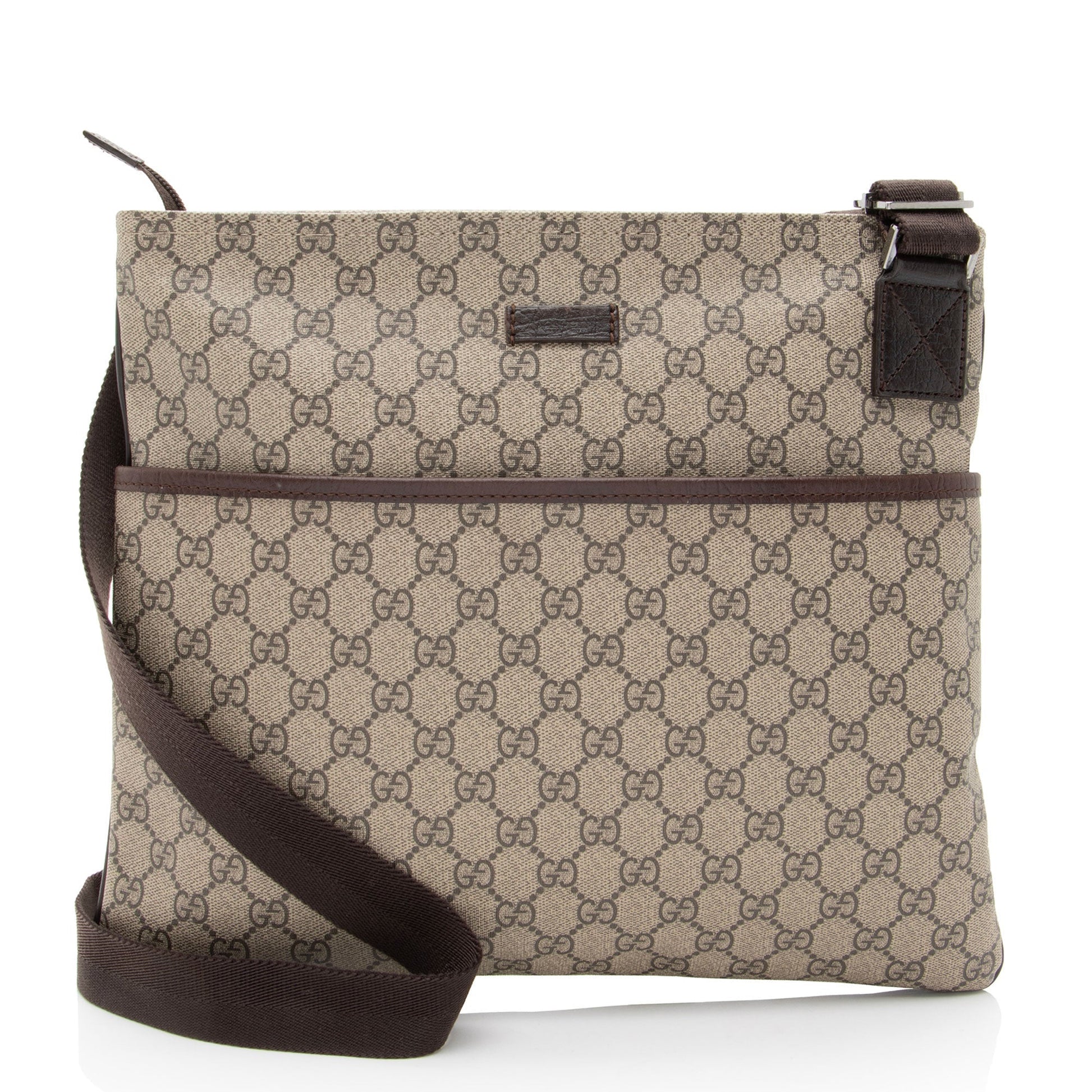 Gucci GG Plus Flat Messenger Leather Canvas Brown Beige Shoes