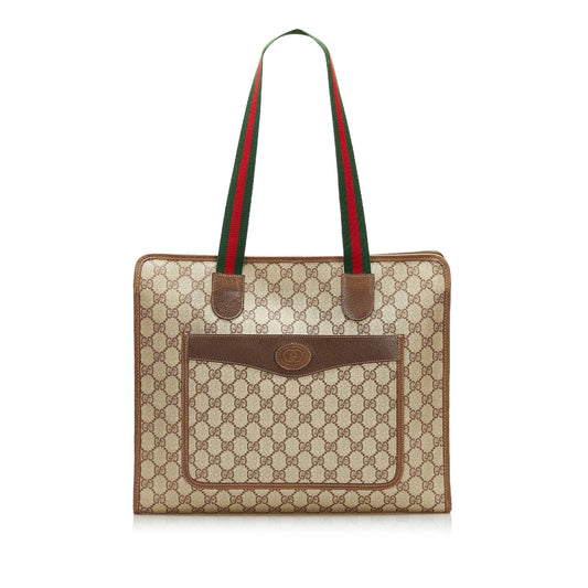 Gucci GG Plus Sherry Line SHG Canvas Brown Tote Bag