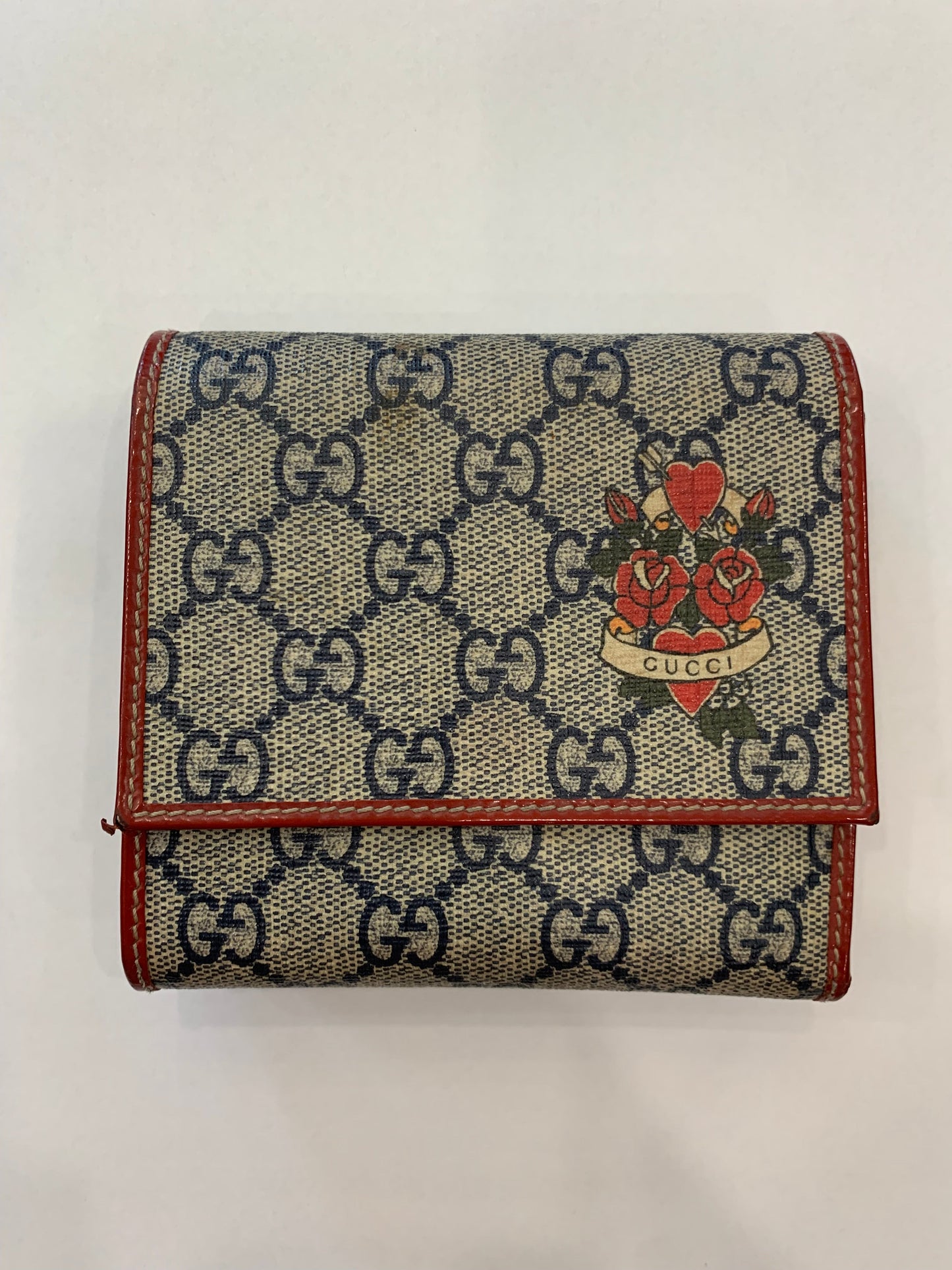 Gucci GG Plus Tattoo Hearts Roses Wallet Case