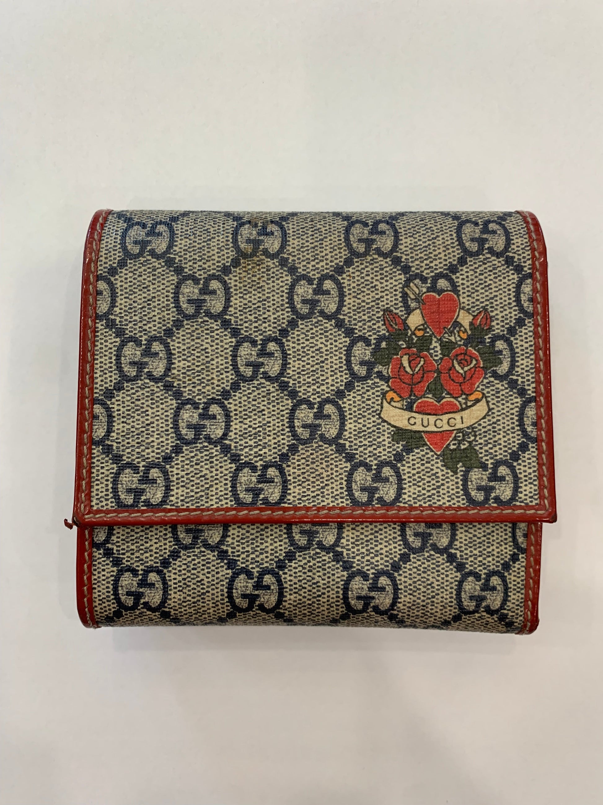 Gucci GG Plus Tattoo Hearts Roses Wallet Case