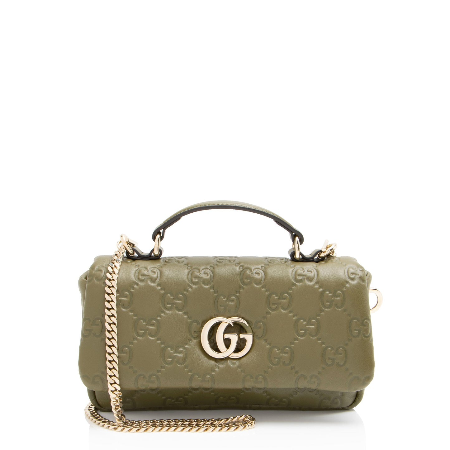 Gucci Jumbo GG Puffy Milano Top Leather Green Mini Small Satchel Bag