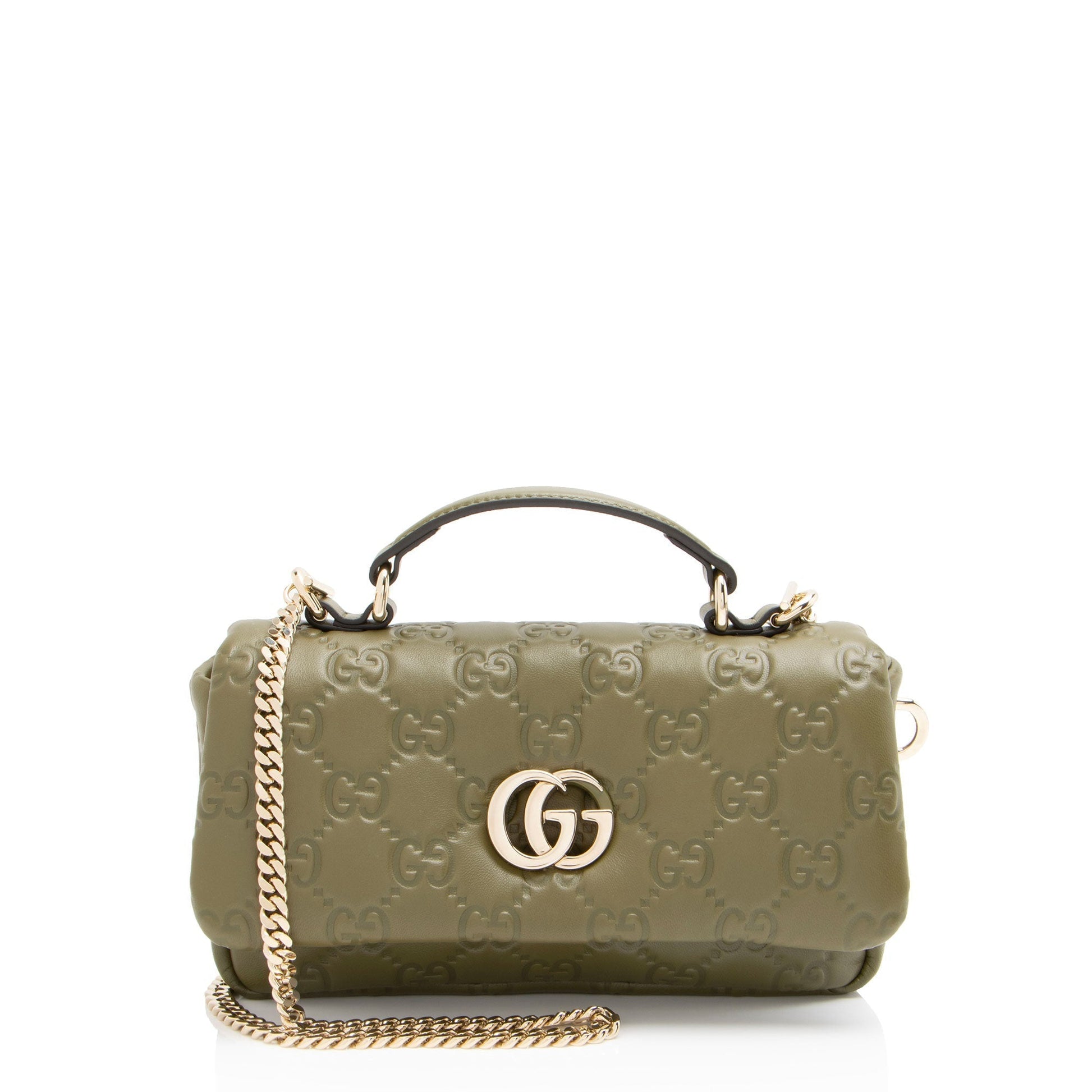 Gucci Jumbo GG Puffy Milano Top Leather Green Mini Small Satchel Bag
