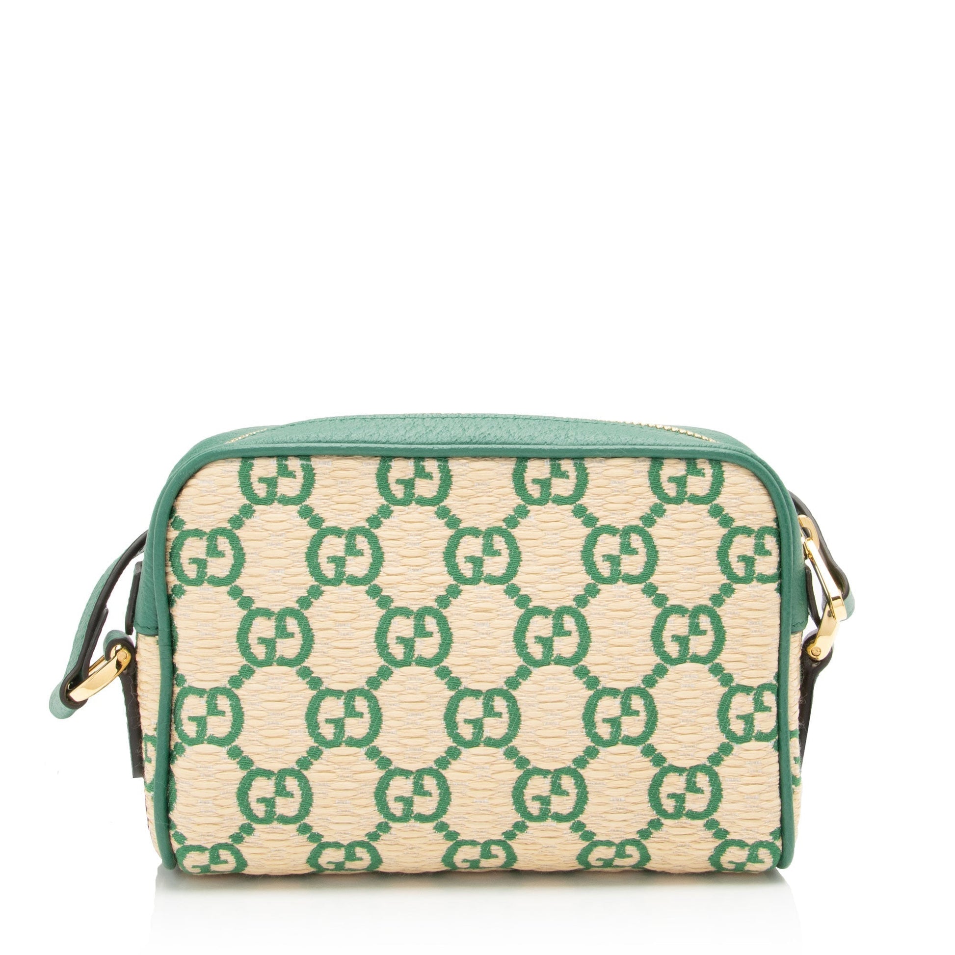 Gucci GG Ophidia SHF-0gTD9h Leather Raffia Beige Green Shoulder Bag