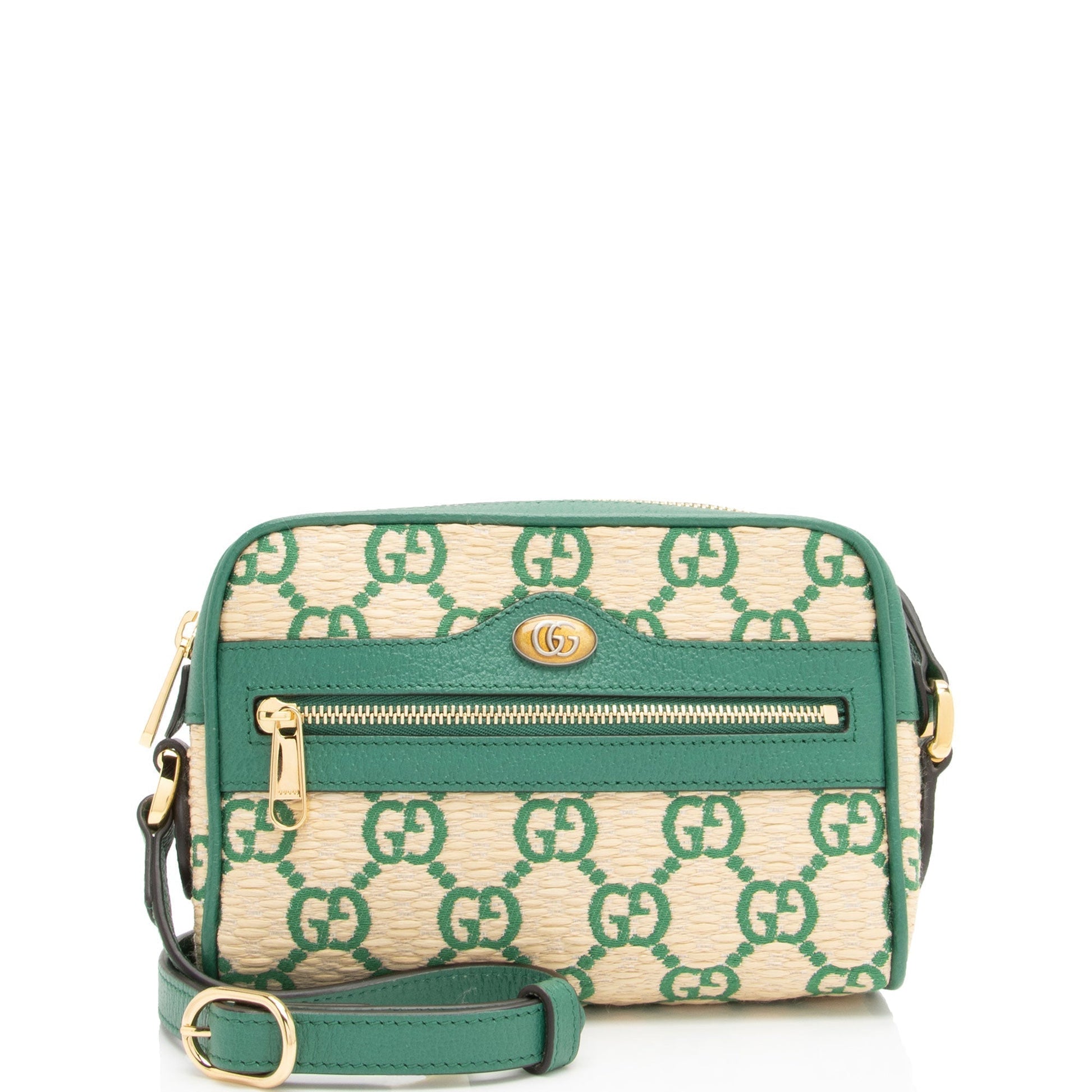 Gucci GG Ophidia SHF-0gTD9h Leather Raffia Beige Green Shoulder Bag