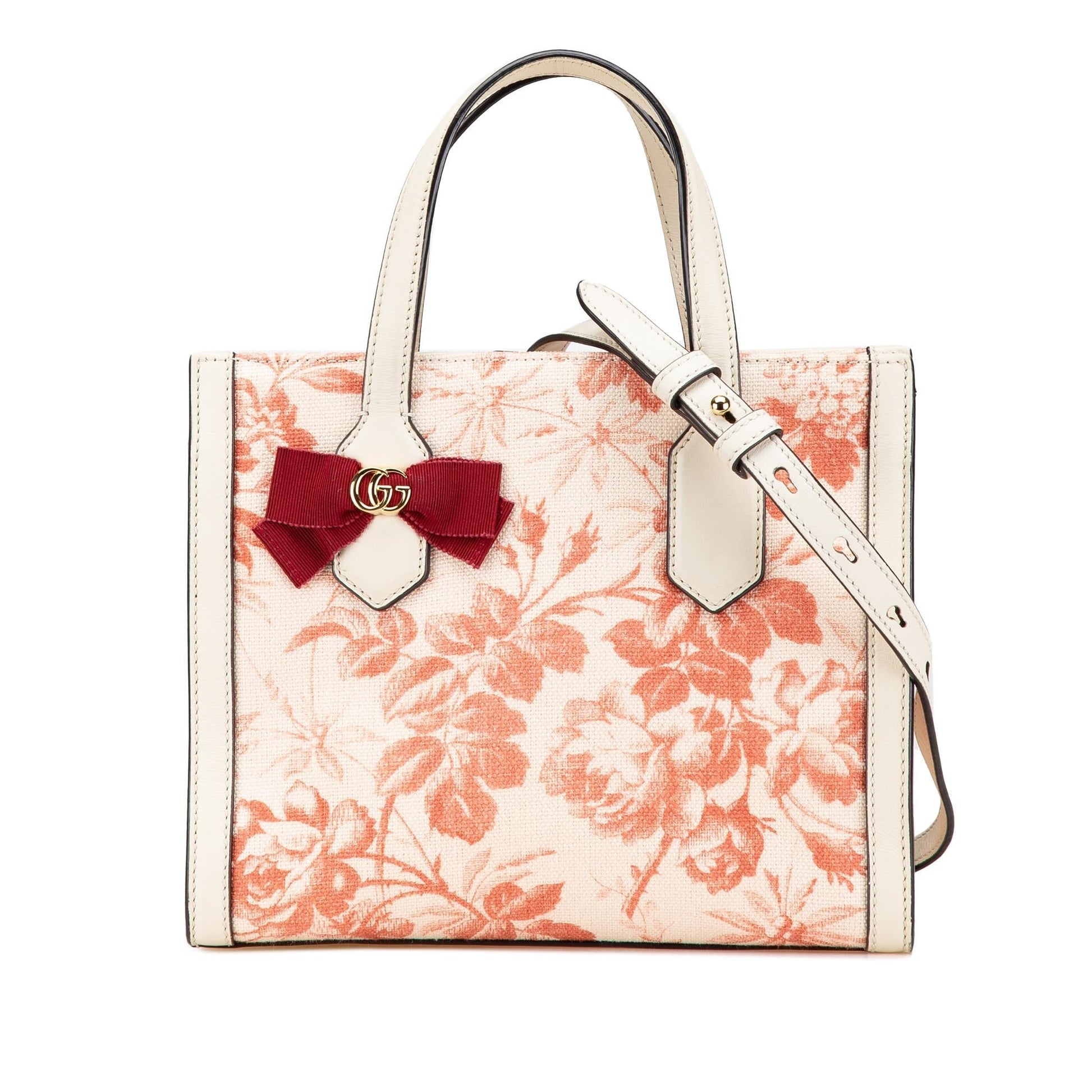 Gucci GG Ribbon Herbarium Canvas Pink Satchel Bag Herbarium Satchel