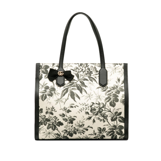 Gucci GG Ribbon Herbarium SHG-7OJiGT Canvas Calf Black White Tote Bag