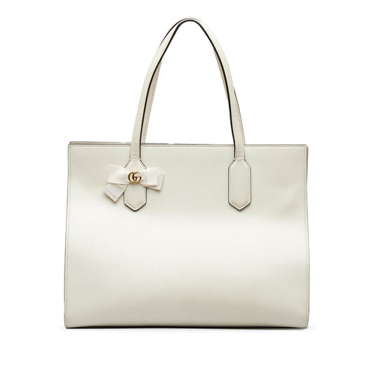 Gucci GG Ribbon SHG-0dGON6 Calf White Tote Bag