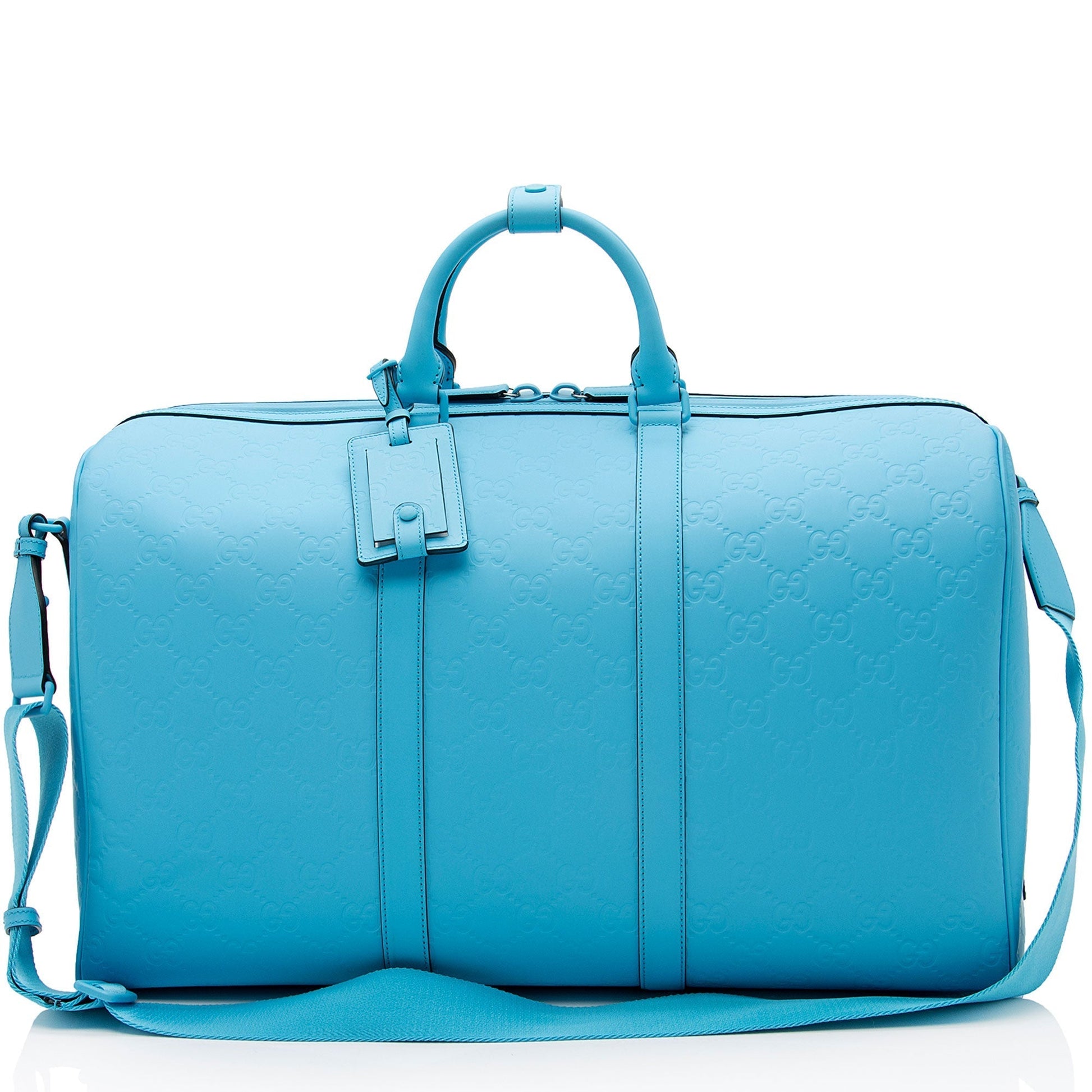Gucci GG Rubber Effect Duffle Leather Nylon Blue Large Travel Bag