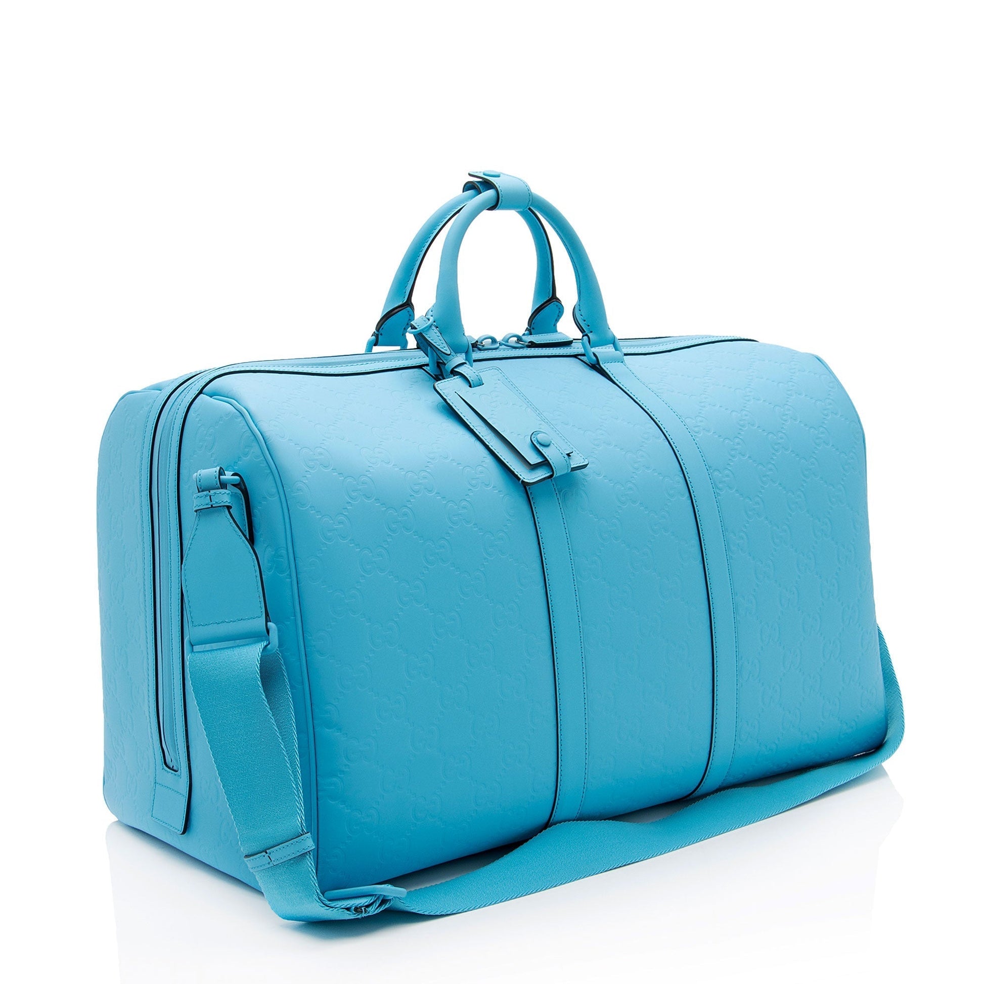 Gucci GG Rubber Effect Duffle Leather Nylon Blue Large Travel Bag