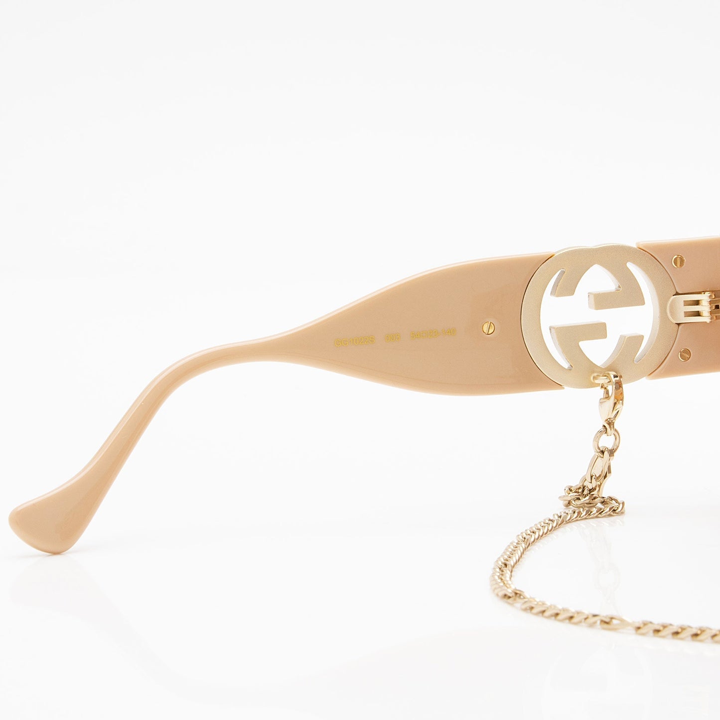 Gucci Interlocking G Square Sunglasses Brown Beige Pink Chain Accessory