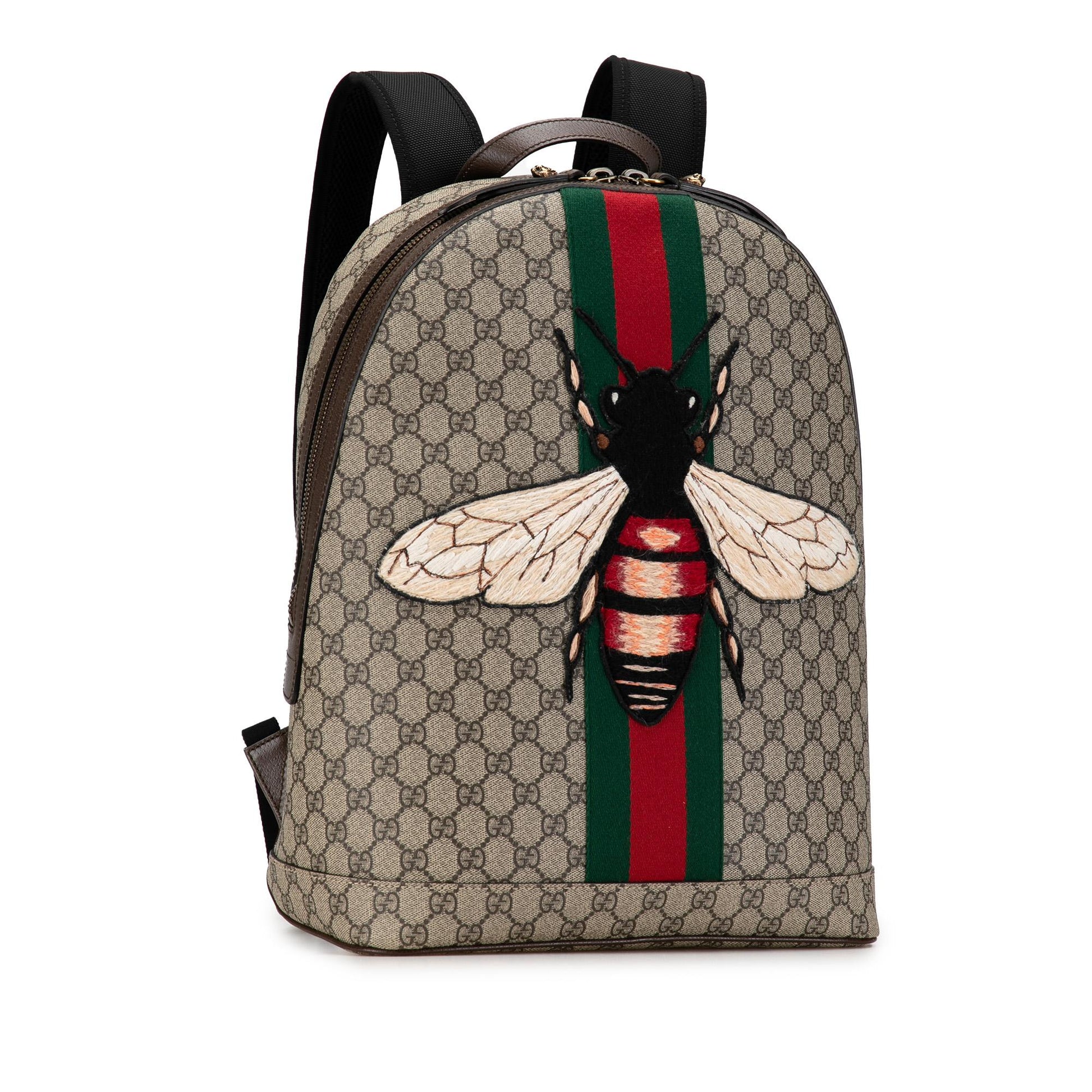 Gucci GG Supreme Animalier Web Backpack Canvas Calf Brown