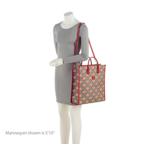 Gucci GG Supreme Apple N S Monogram Leather Canvas Beige Tote Bag