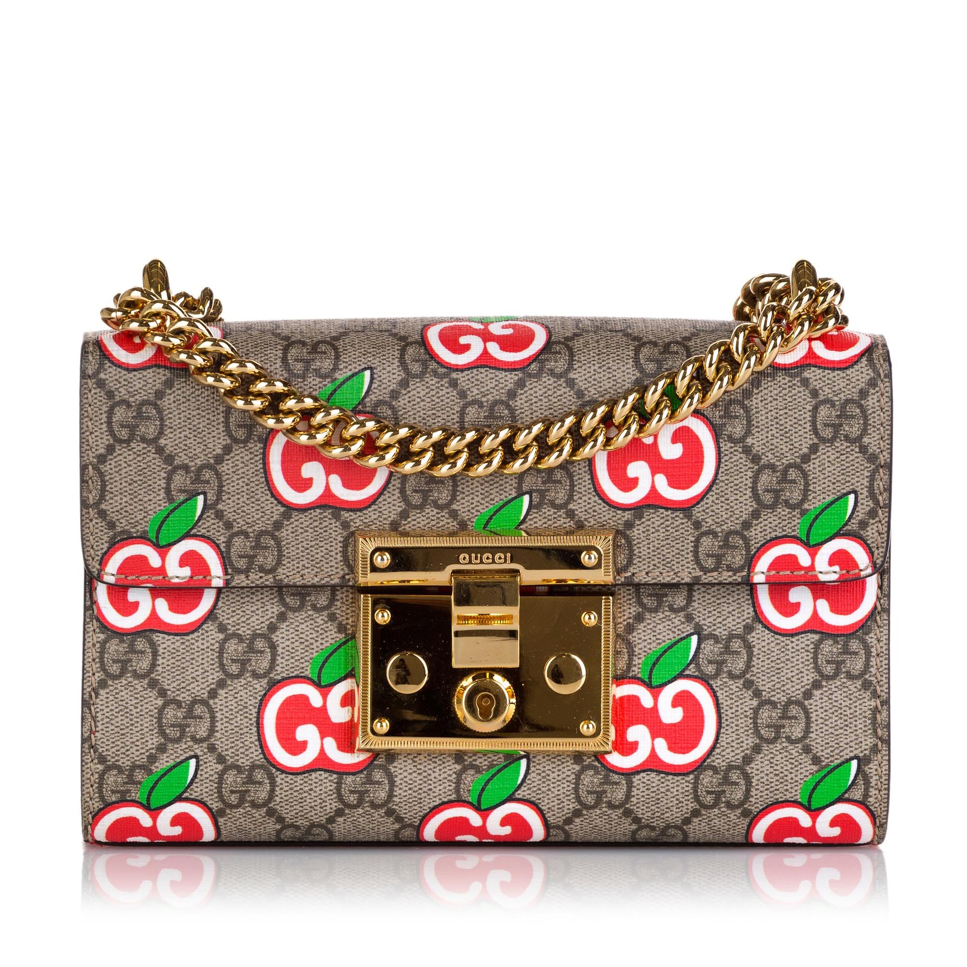 Gucci GG Supreme Apple Padlock SHG Canvas Brown Shoulder Bag