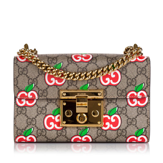 Gucci GG Supreme Apple Padlock SHG Canvas Brown Shoulder Bag