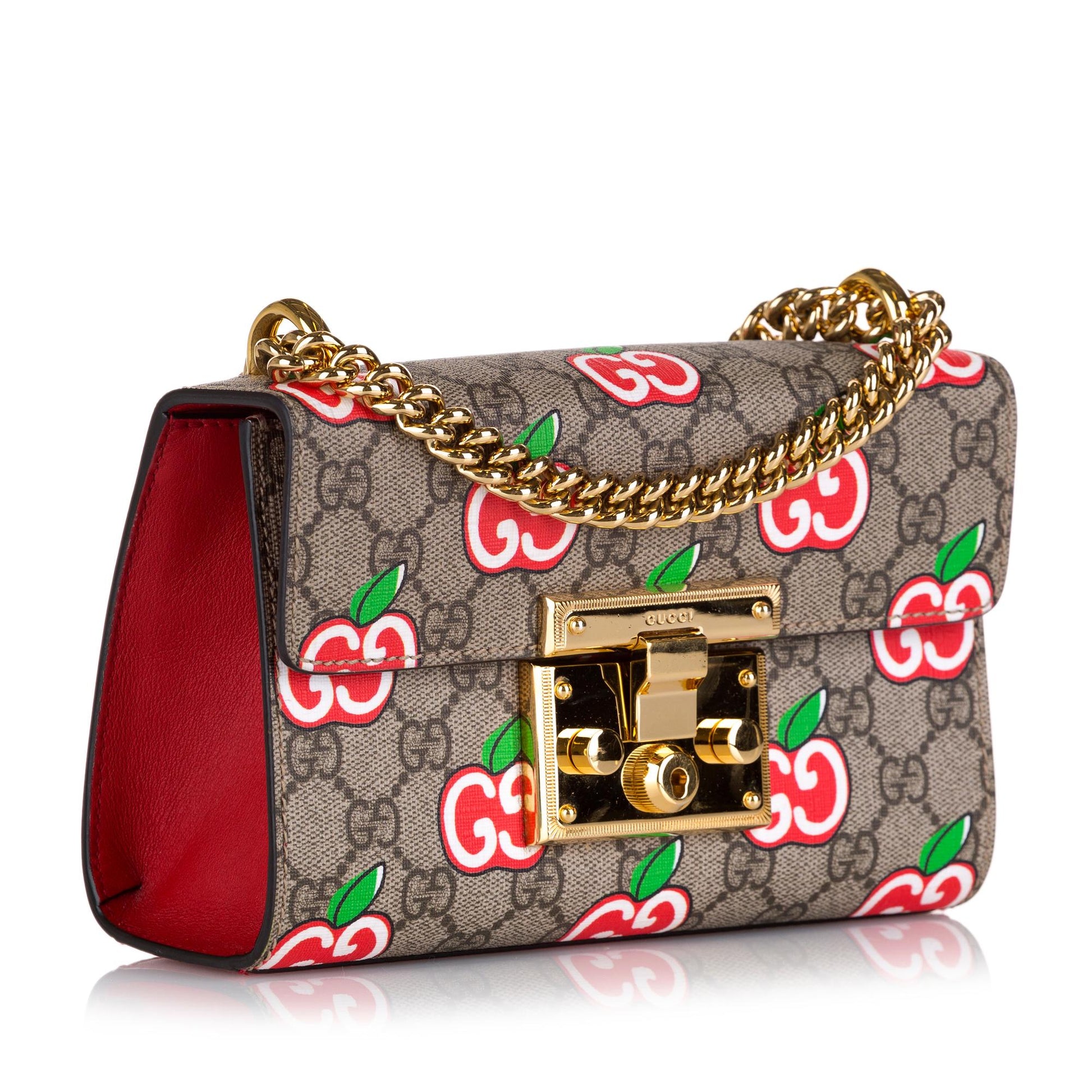 Gucci GG Supreme Apple Padlock SHG Canvas Brown Shoulder Bag