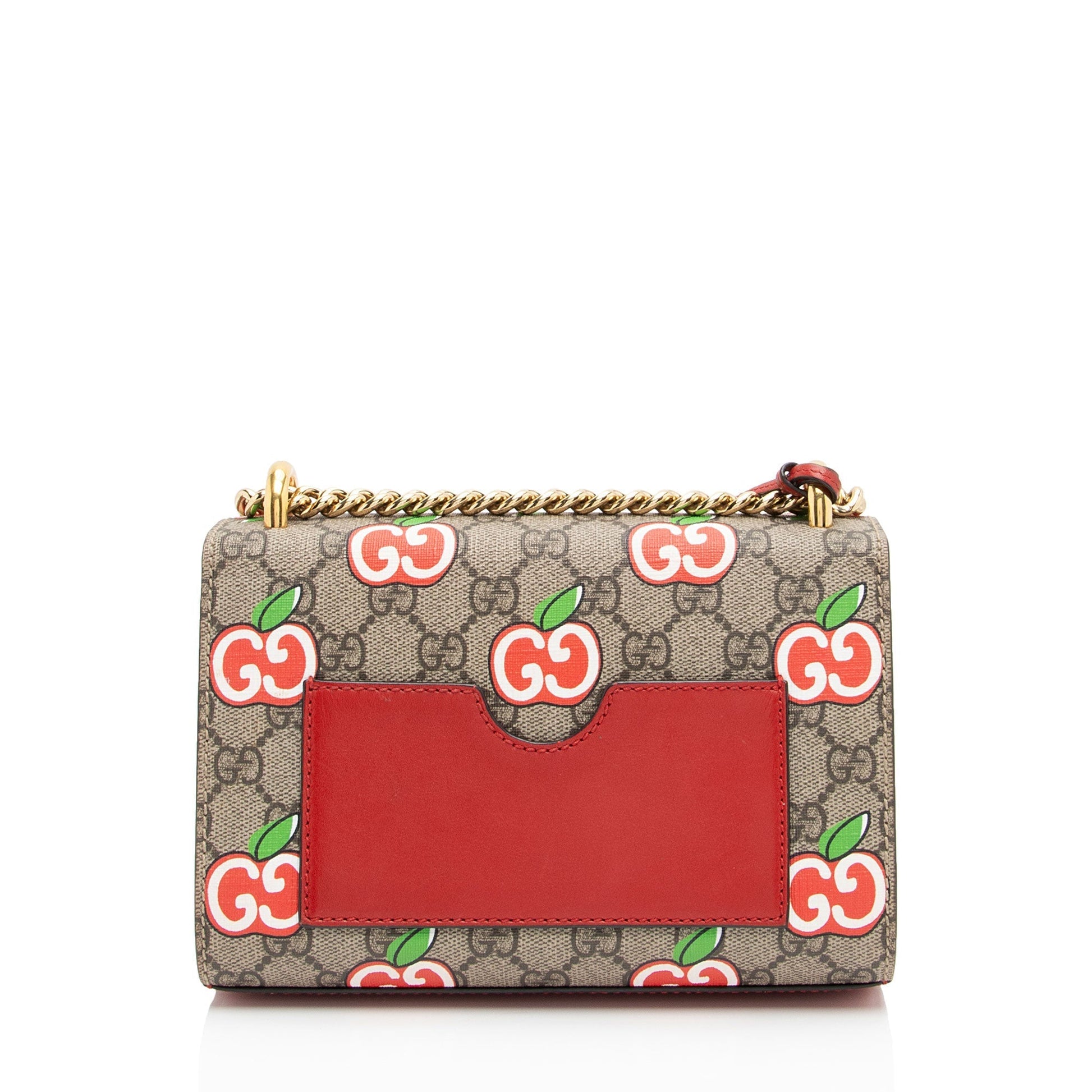 Gucci GG Supreme Apple Padlock Leather Canvas Beige Red Crossbody Bag
