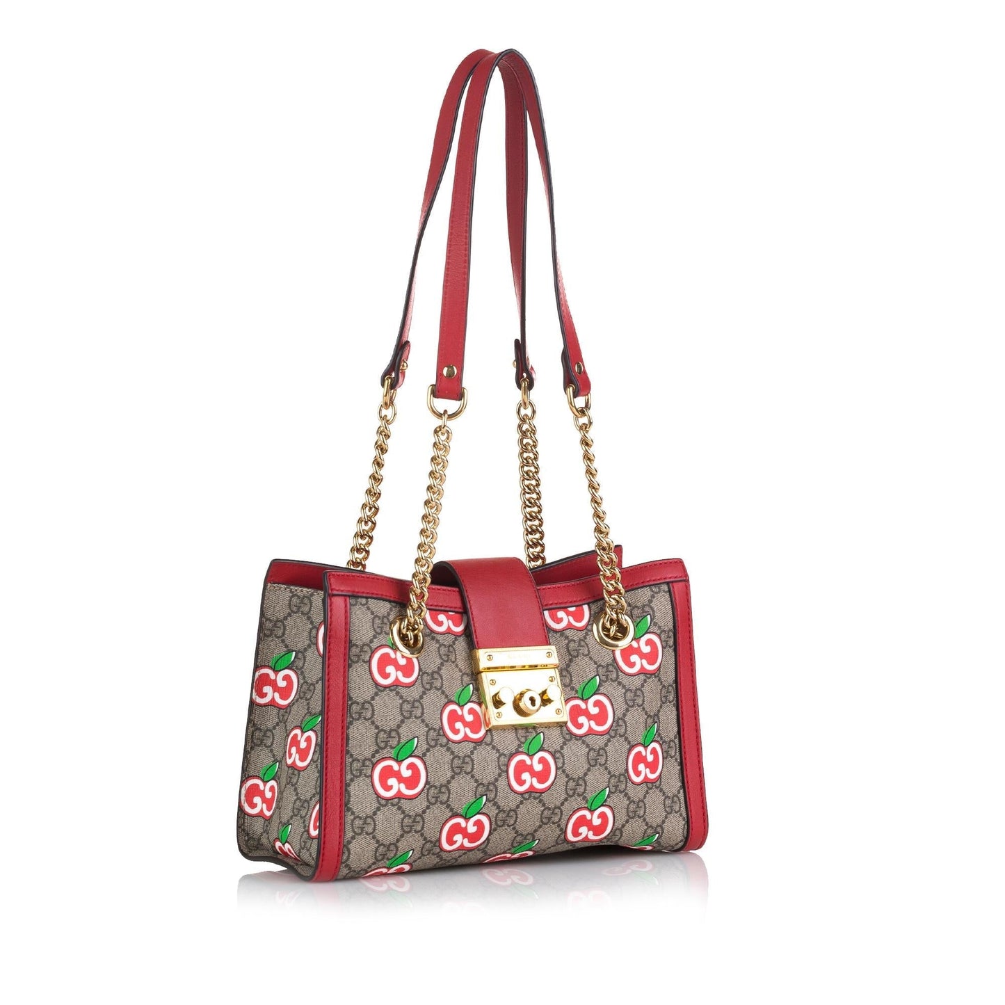 Gucci GG Supreme Apple Padlock SHG-iVKYxI Canvas Brown Red Tote Bag