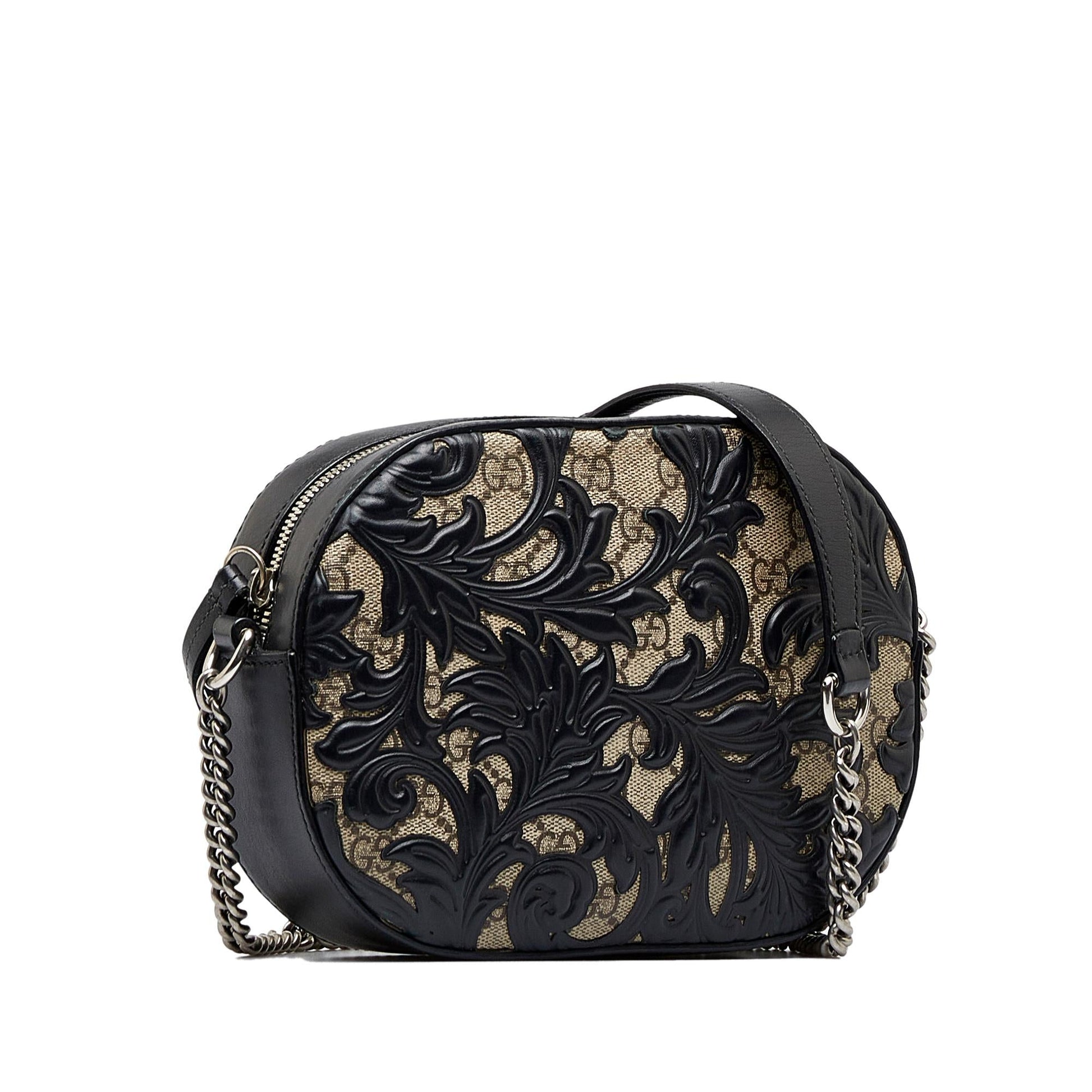 Gucci GG Supreme Arabesque SHG-AqkCYQ Canvas Calf Black Brown Crossbody Bag