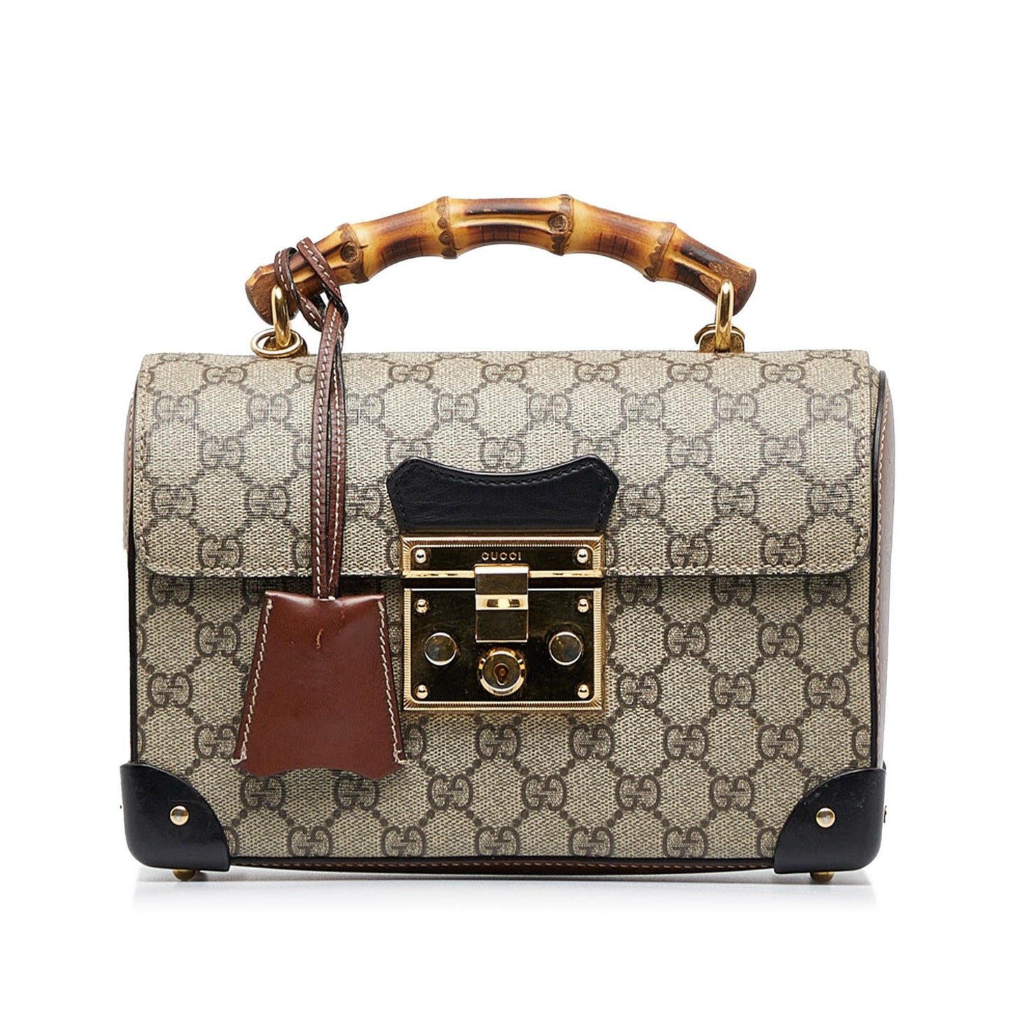 Gucci GG Supreme Bamboo Padlock SHG-rOgtY6 Canvas Brown Satchel Bag