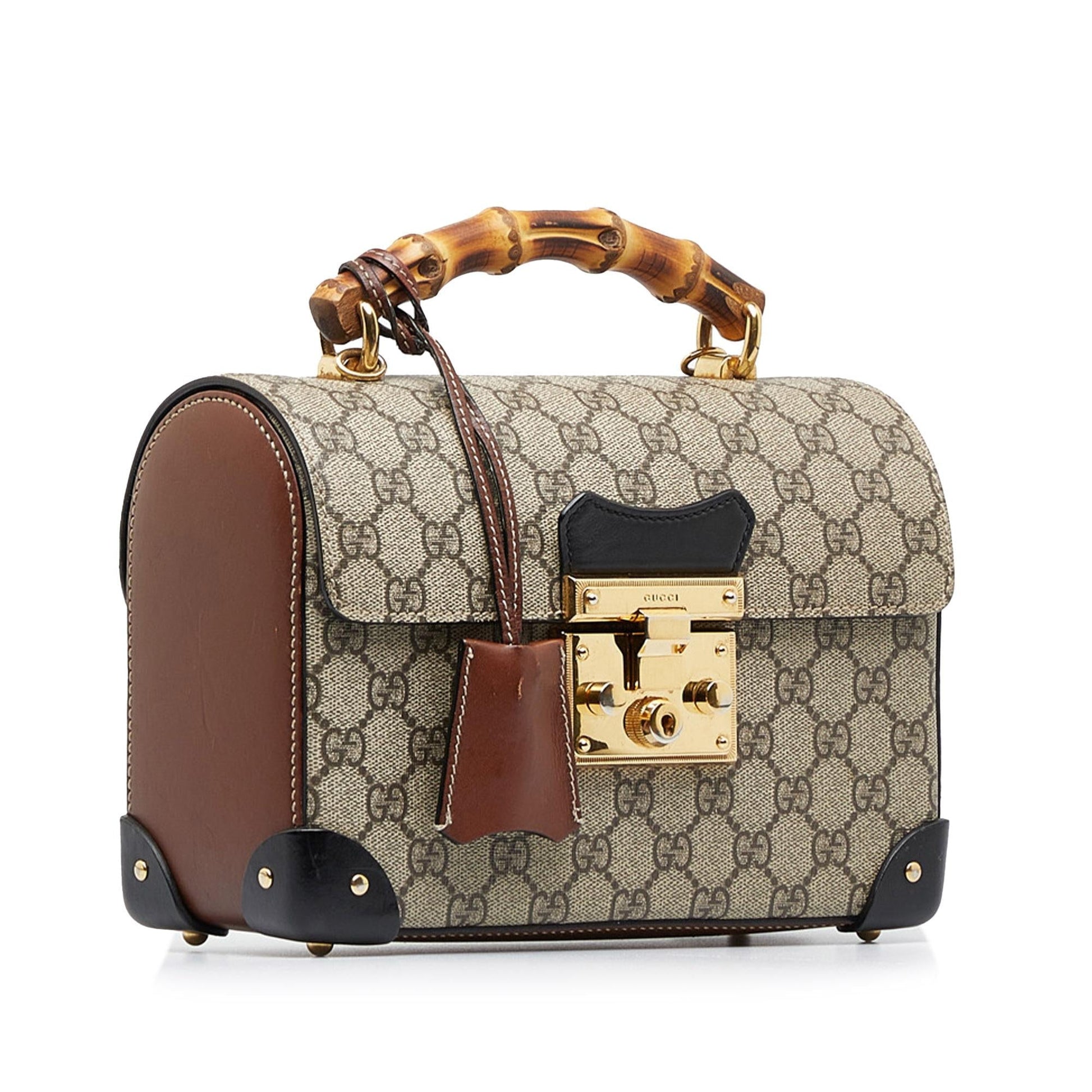 Gucci GG Supreme Bamboo Padlock SHG-rOgtY6 Canvas Brown Satchel Bag