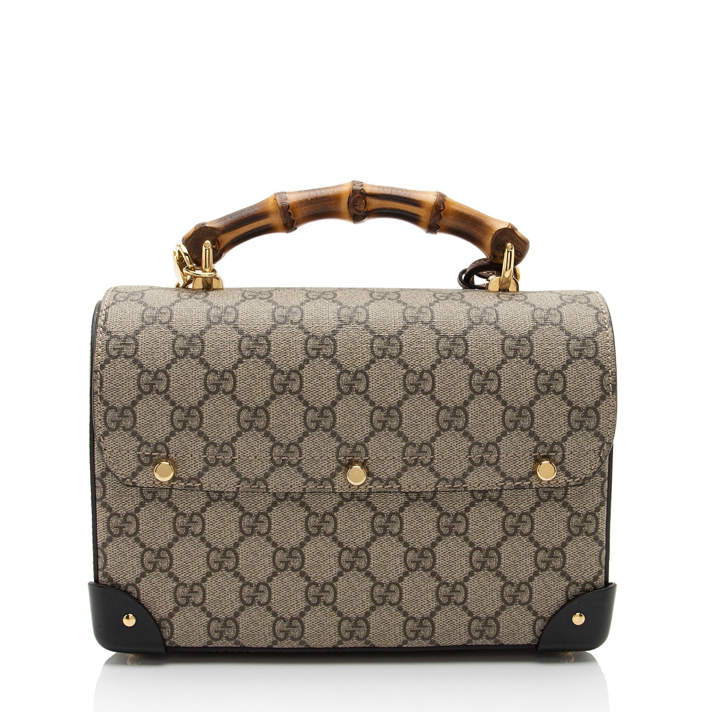 Gucci GG Supreme Bamboo Padlock Top Leather Canvas Black Brown Crossbody Bag Shf Hs3Epm