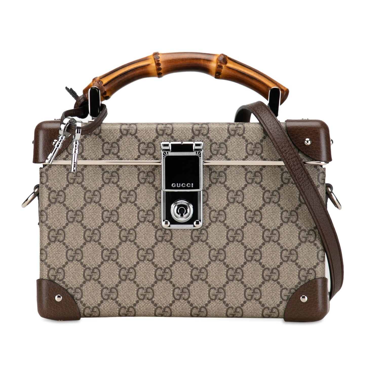 Gucci GG Supreme Bamboo Vanity SHG-407Dy5 Canvas Calf Brown Handbag