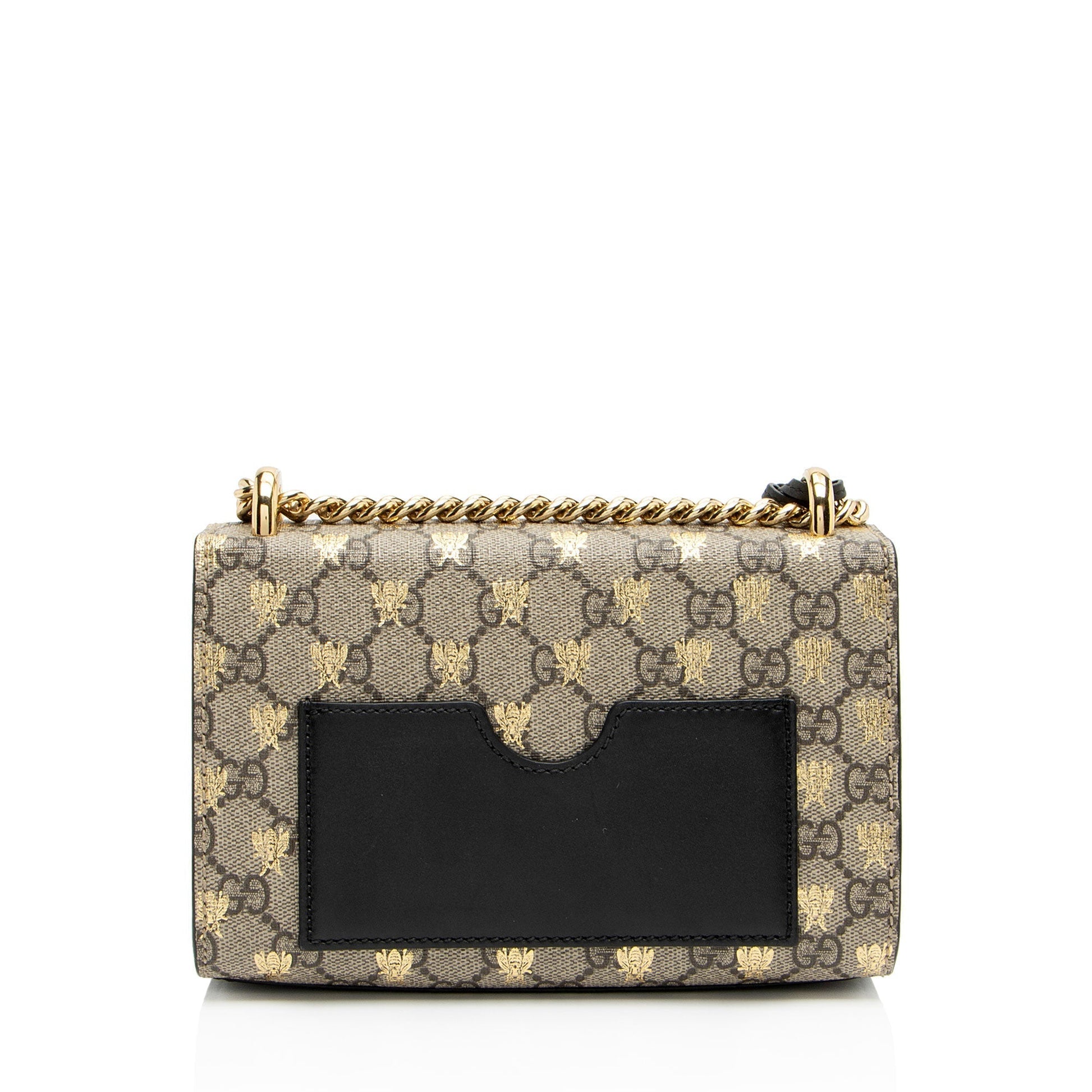 Gucci GG Supreme Bee Padlock Leather Canvas Black Beige Crossbody Bag