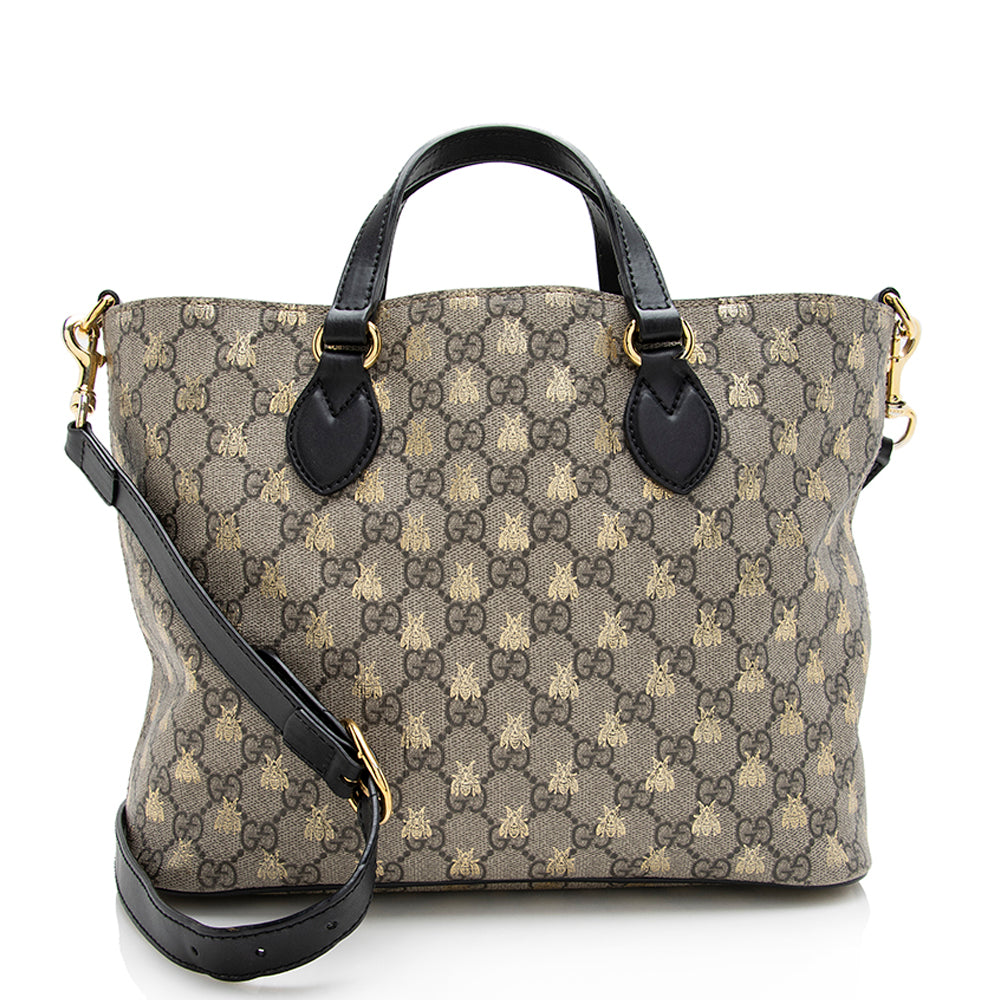 Gucci GG Supreme Bee Soft - Leather Canvas Black Beige Tote Bag
