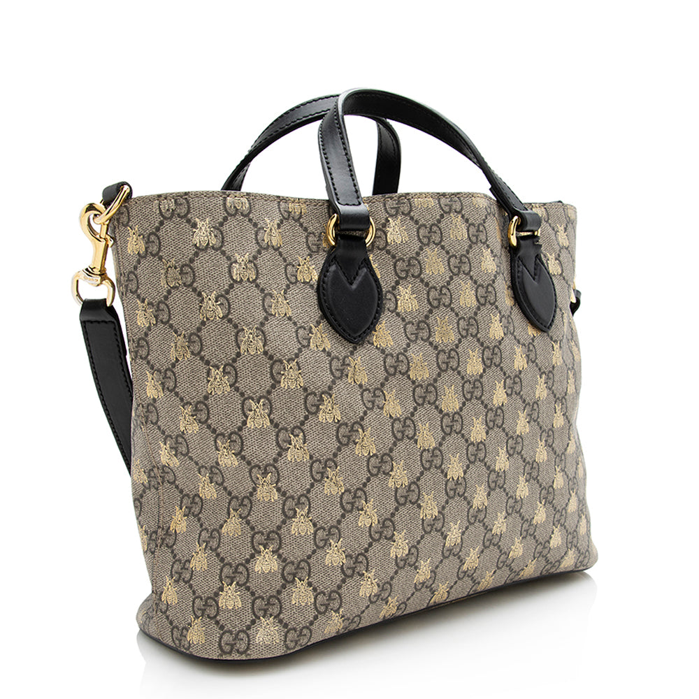 Gucci GG Supreme Bee Soft - Leather Canvas Black Beige Tote Bag